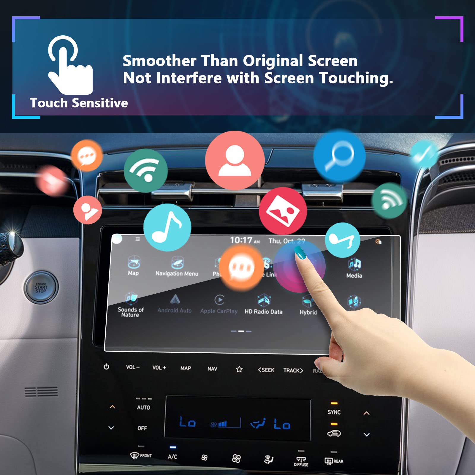 Sxcy For 2022 2023 2024 Hyundai Tucson/Santa Cruz Screen Protector 10.25 Inch For 2024 Hyundai Tucson Se/Sel/Xrt/N Line/Limited Accessories 2024 Tucson/Santa Cruz Navigation Display Radio Screen Protector 9H Tempered Glass