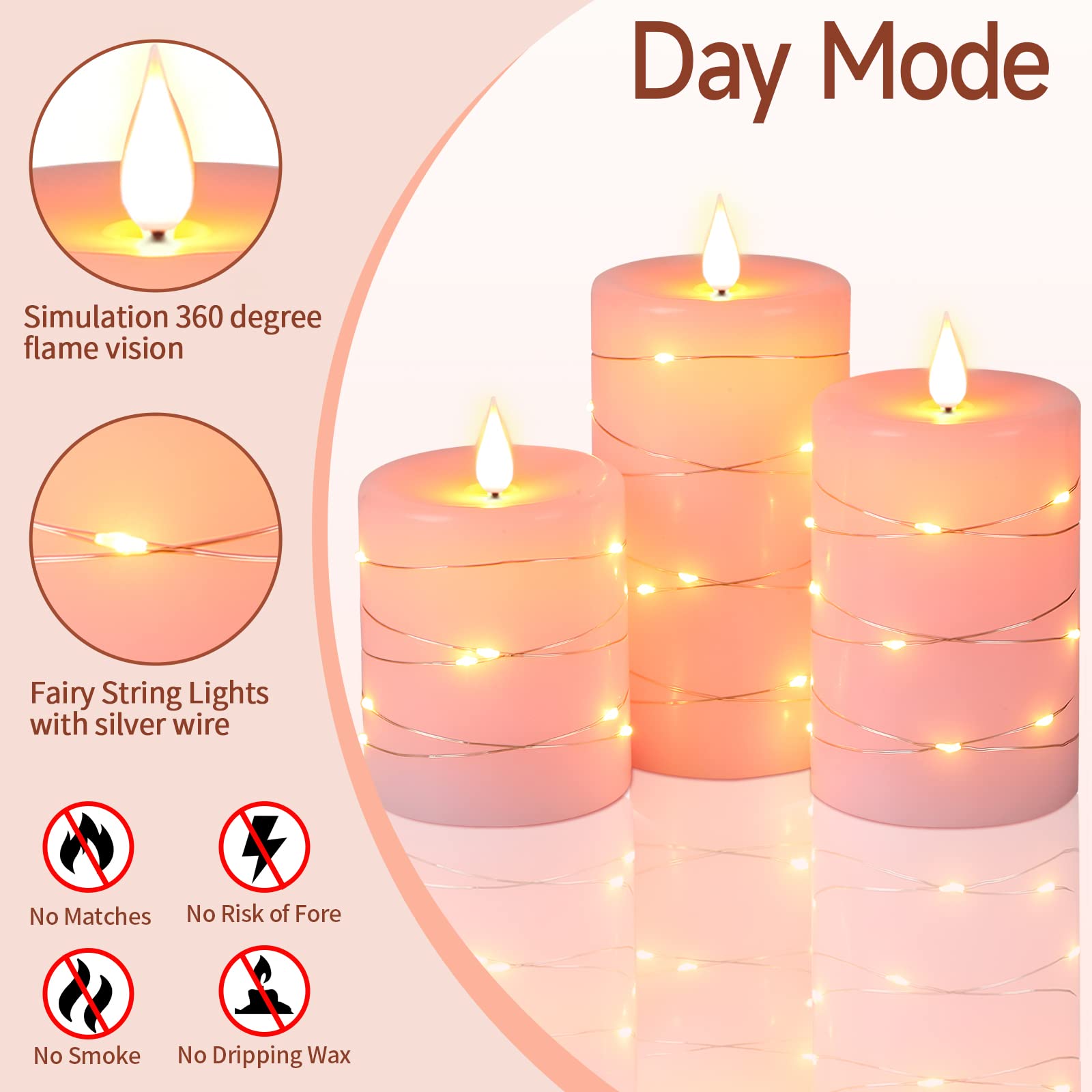 Da By Flameless Candles With String Lights,Battery Operated Candles,Led Flickering Candles With Remote Control And Timer, Real W