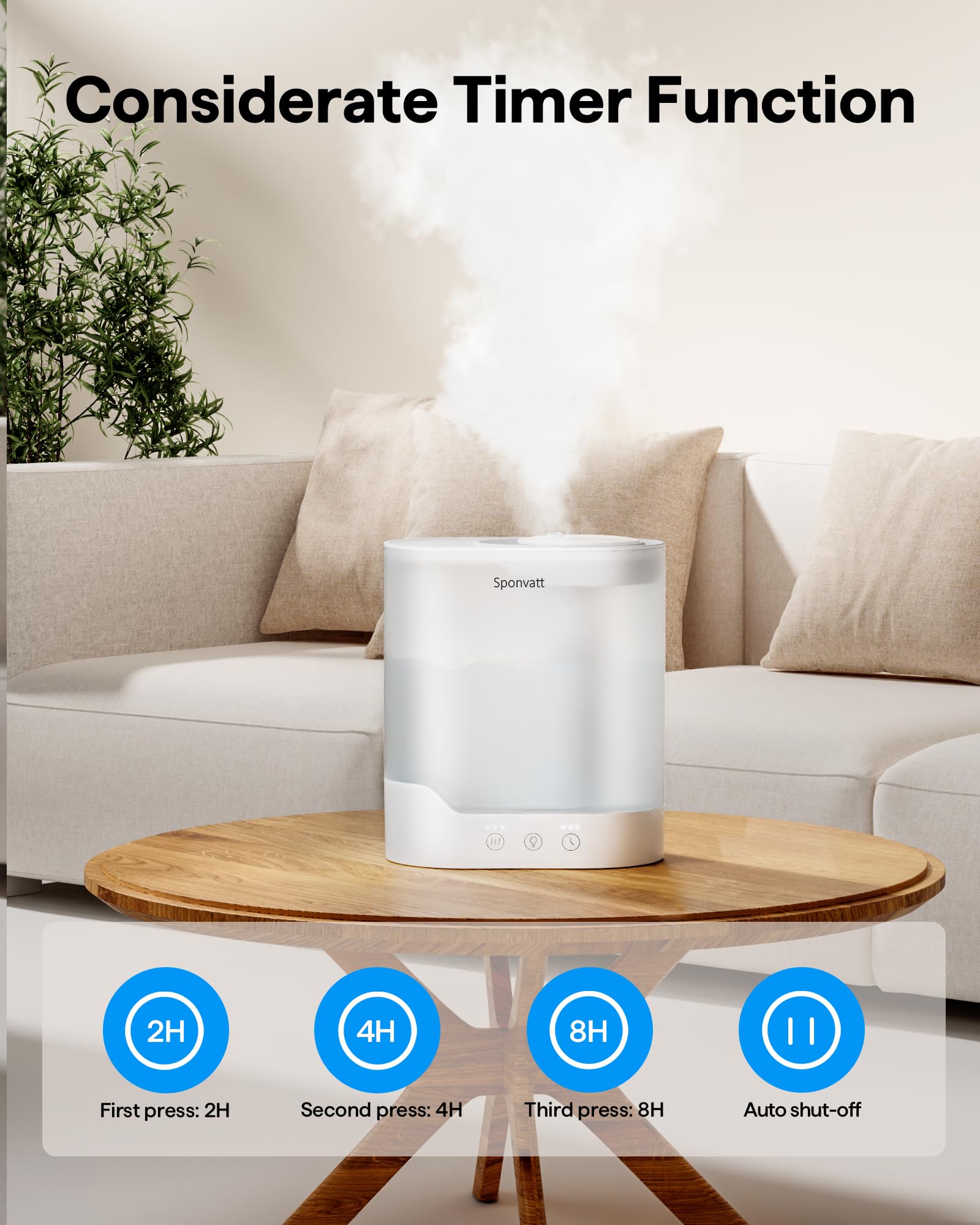 Sponvatt Humidifiers For Bedroom Home,2.5L Top Fill Cool Mist Air Humidifier For Large Room Baby Nursery,Quiet Ultrasonic,With O