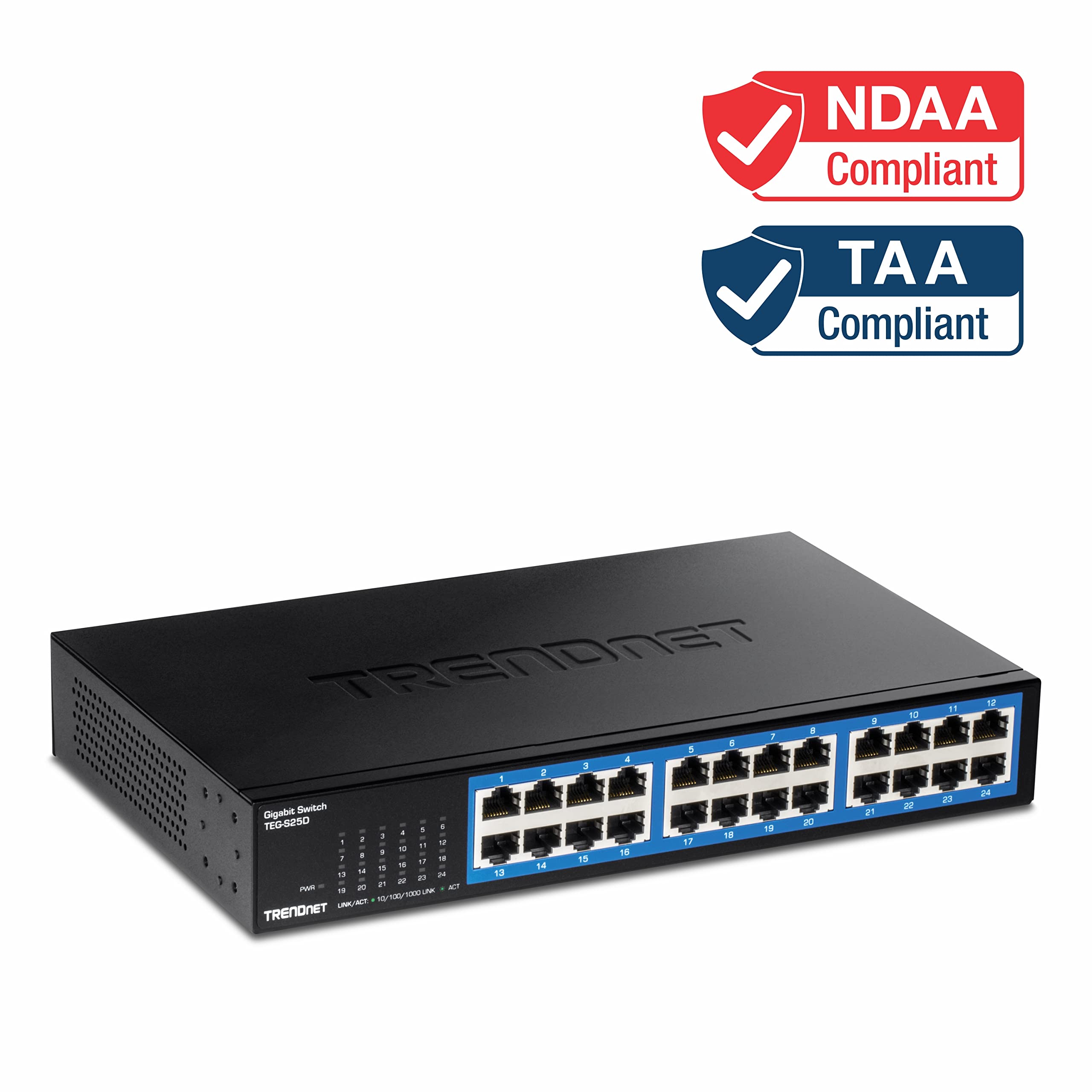 Trendnet 24 Port Gigabit Desktop Switch Teg S25D 24 X Gigabit Rj 45 Ports 48Gbps Switching Capacity Fanless Design Metal Enclosu