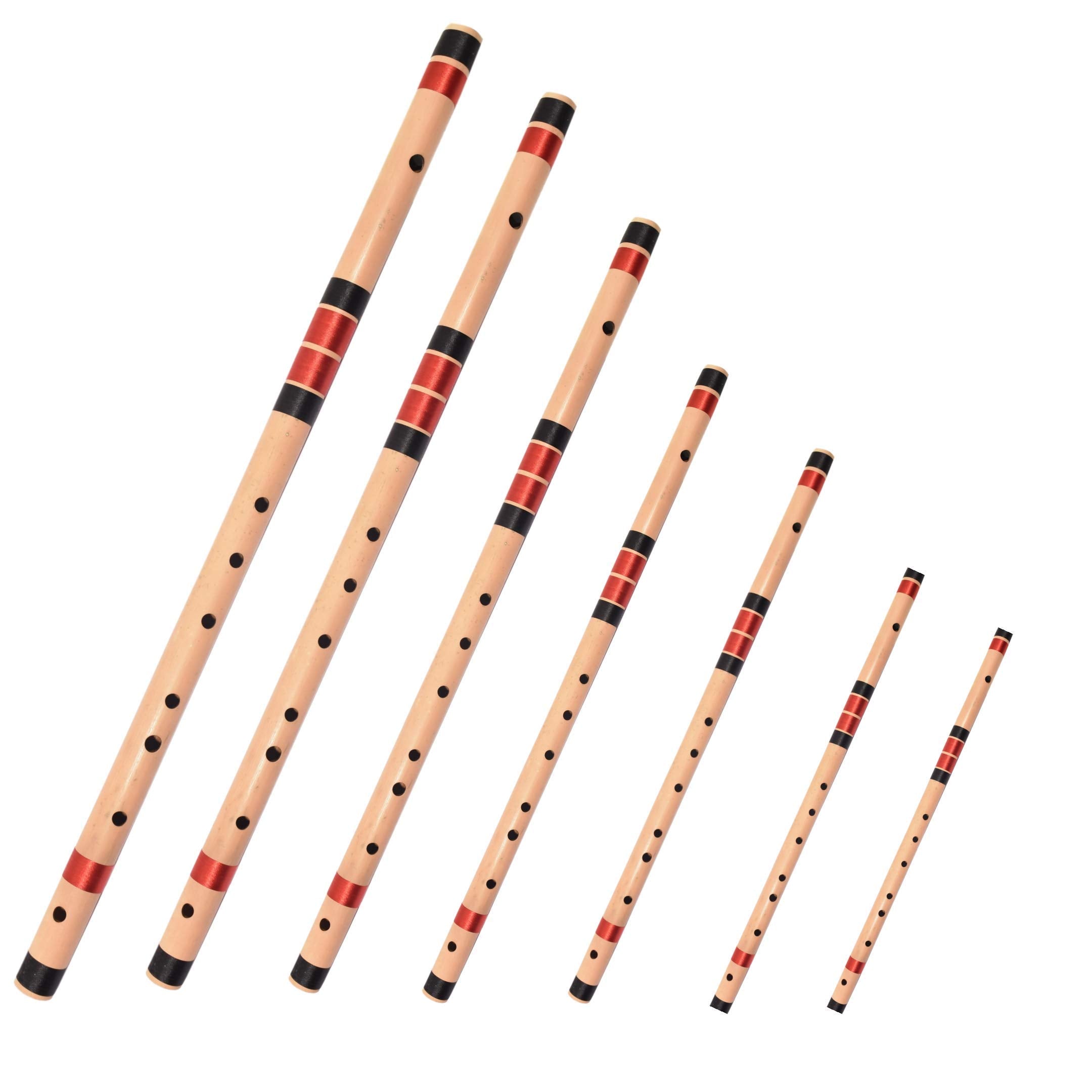 ShivZ Muzic Flutes, Set Of 7 Premium Bansuri, C, D, E, F, G, A & B Natural Medium (With Written Manual & Bag)