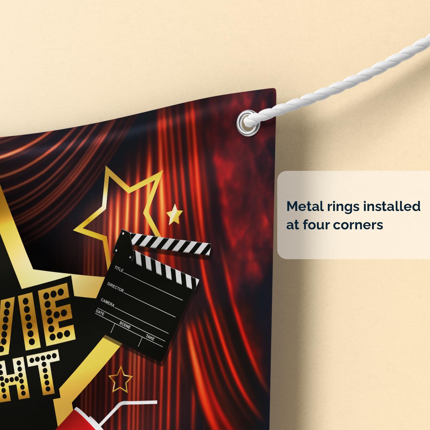 Movie Night Party Backdrop   Cinema Theme Photography Background Birthday Supplies Black Red Banner Showing Hollywood Popcorn Dr