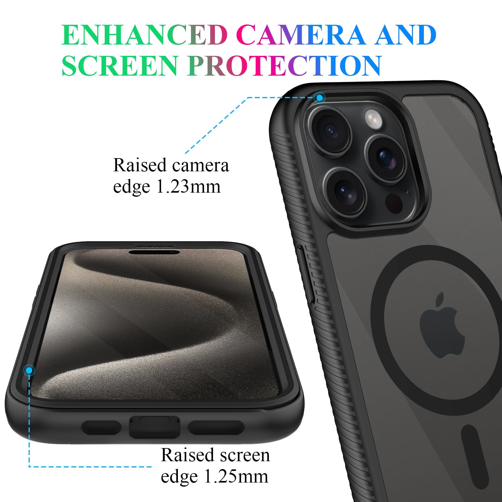 Wahhle Compatible With Iphone 15 Pro Max Case, Magnetic Wireless Charging Built In Screen Protector Full Body Shockproof Slim Fi