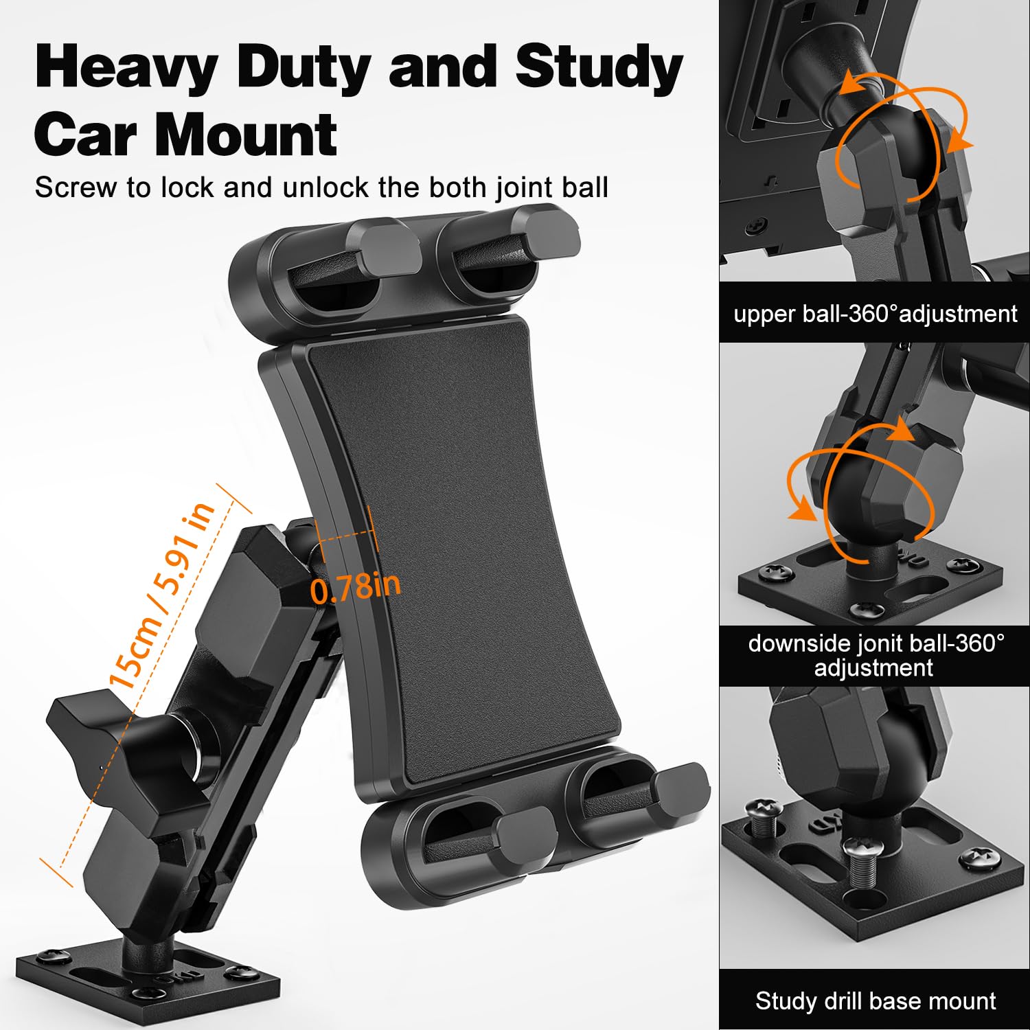 Jubor Car Tablet Holder, Heavy Duty Drill Base Tablet Mount For Truck, Car, Dashboard, Ipad Mount Truck Compatible With All 4.7