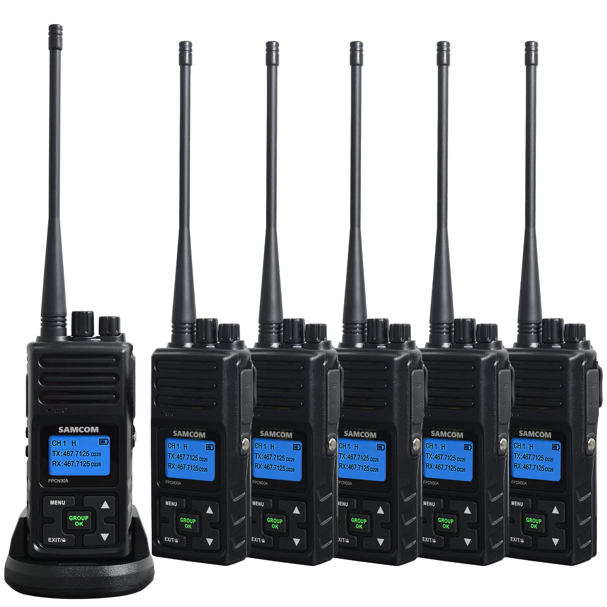 Samcom Two Way Radios, Walkie Talkies Long Range For Adults Rechargeable, 5 Watt High Power Portable 2 Way Radios With Group Talk Function For Business,School,Warehouse,Restaurant (Black 6 Pcs)