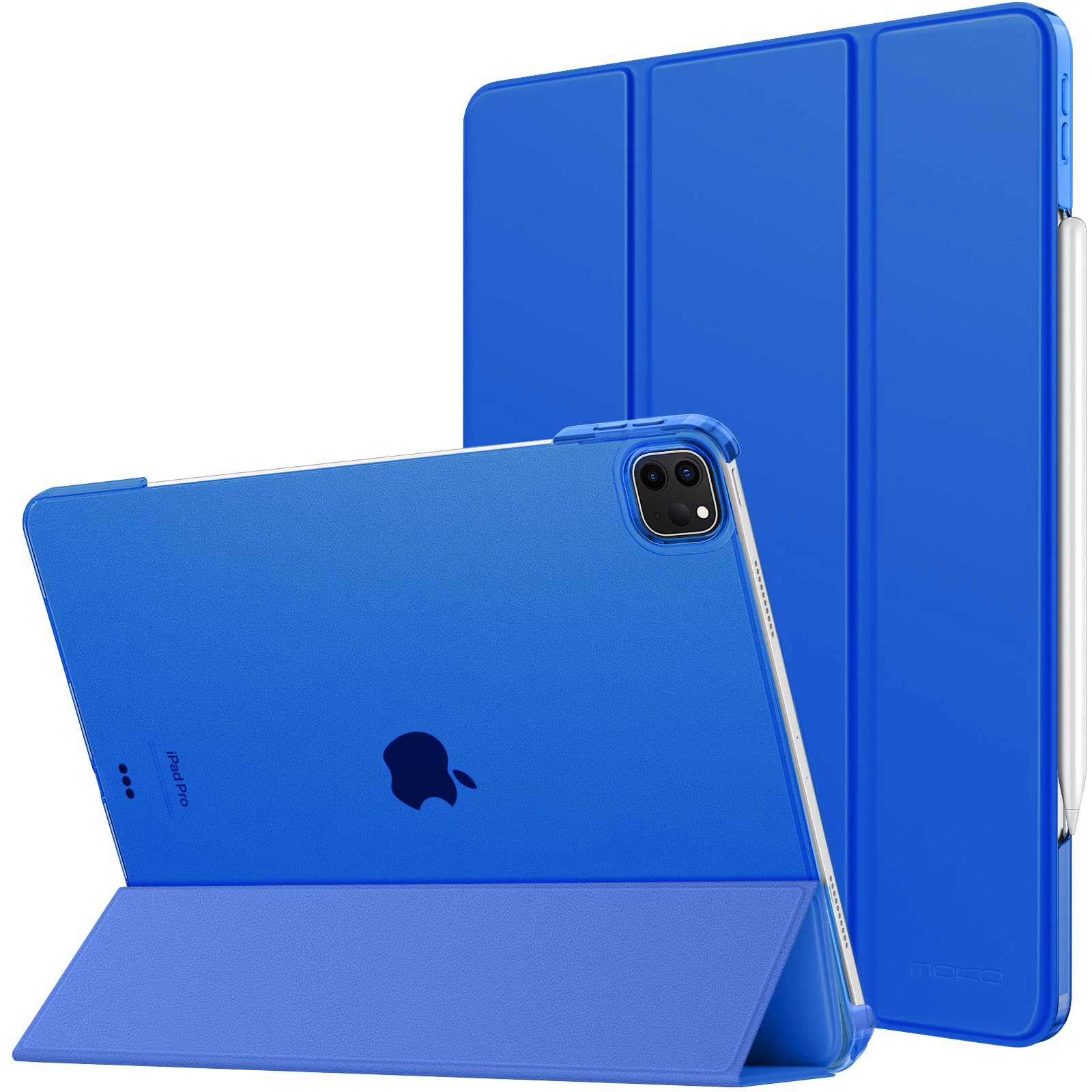 MoKo for iPad Air 13 Inch M2 Case 2024/ iPad Pro 12.9 Case (6th/5th Gen 2022/2021), Slim Smart Shell Translucent Frosted Hard PC Back Cover, Support Touch ID & Pencil Pro/2nd/USB C, Klein Blue