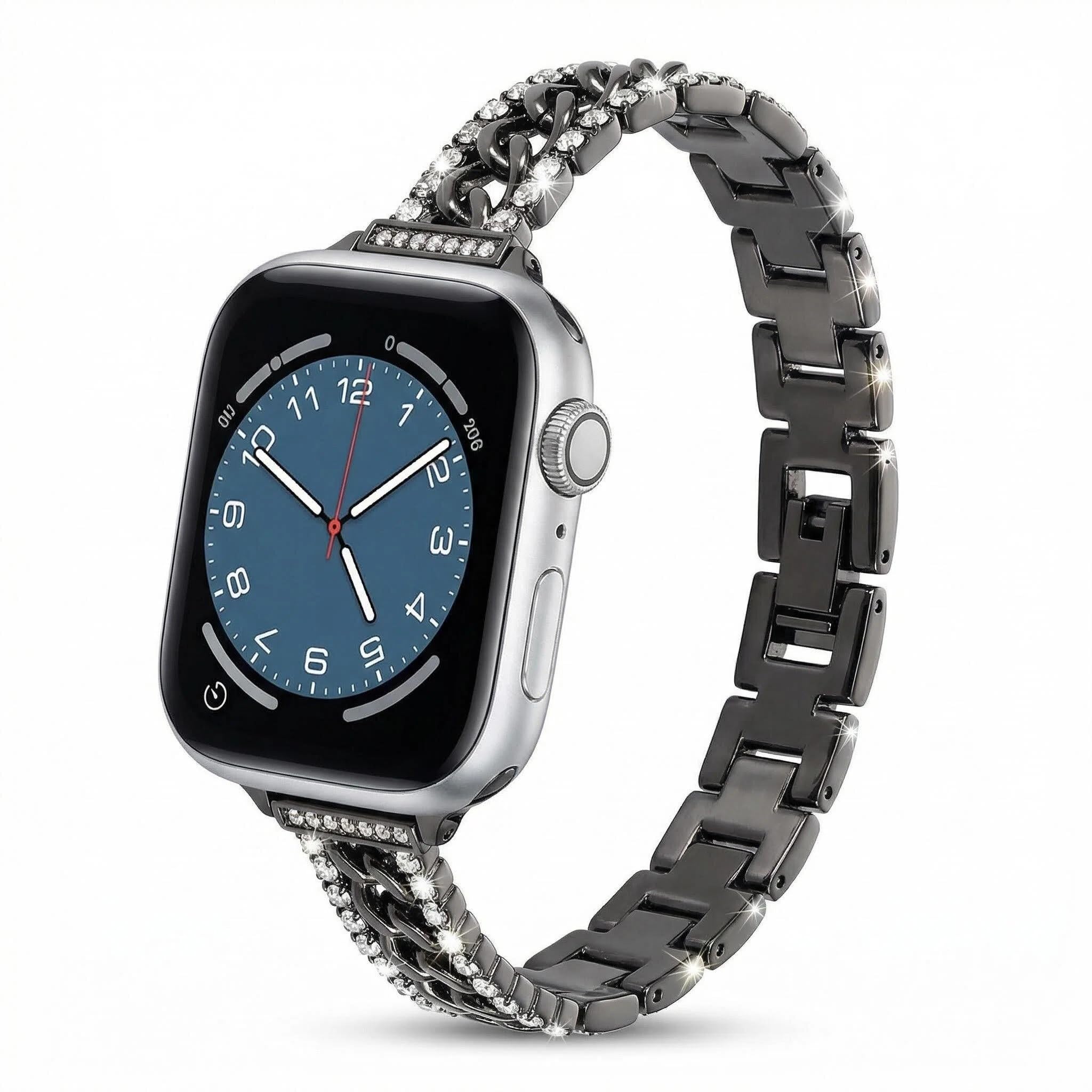 Floral Metal Apple Watch Band for Women 42mm 44mm 45mm 46mm 49mm, Silver Stainless Steel Bracelet with White Flower Links, Elega