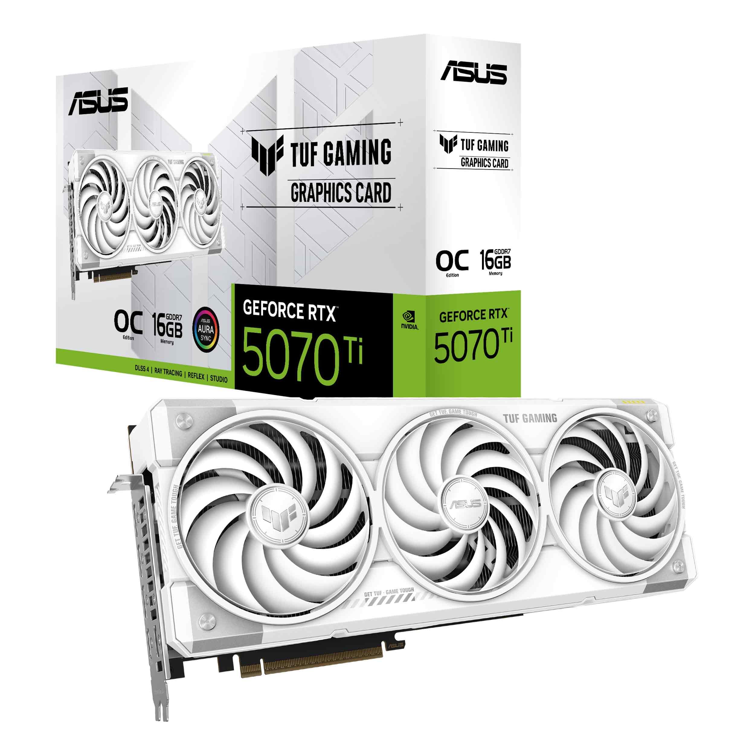 ASUS TUF GeForce RTX 5070 Ti 16GB GDDR7 White OC Edition Graphics Card, NVIDIA, Desktop (PCIe 5.0, HDMI/DP 2.1, 3.125Slot, Mili