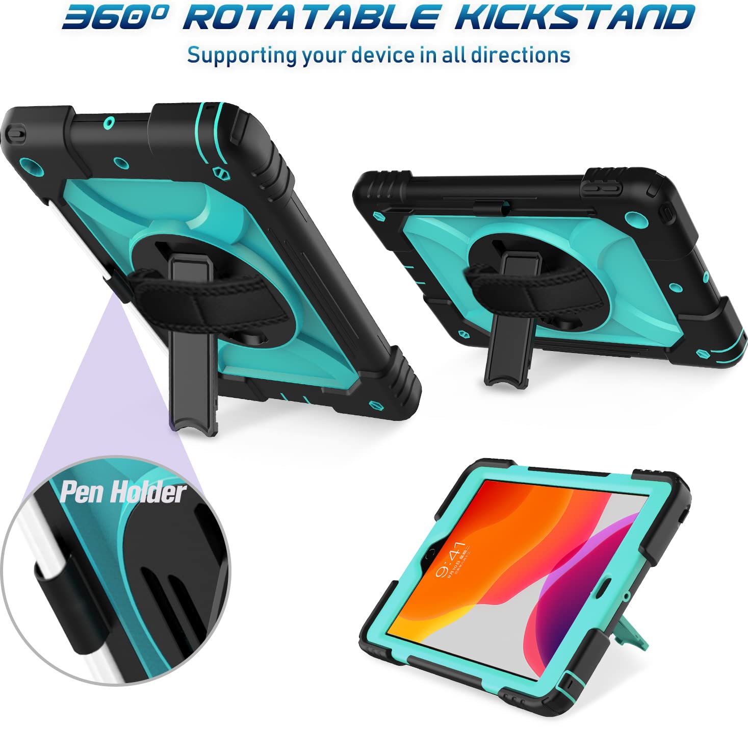 Bmouo Case For Ipad 9Th/8Th/7Th Generation 10.2'', Shockproof 360 Rotating Stand Shoulder Hand Strap For Ipad 9Th/8Th/7Th Gen Ca