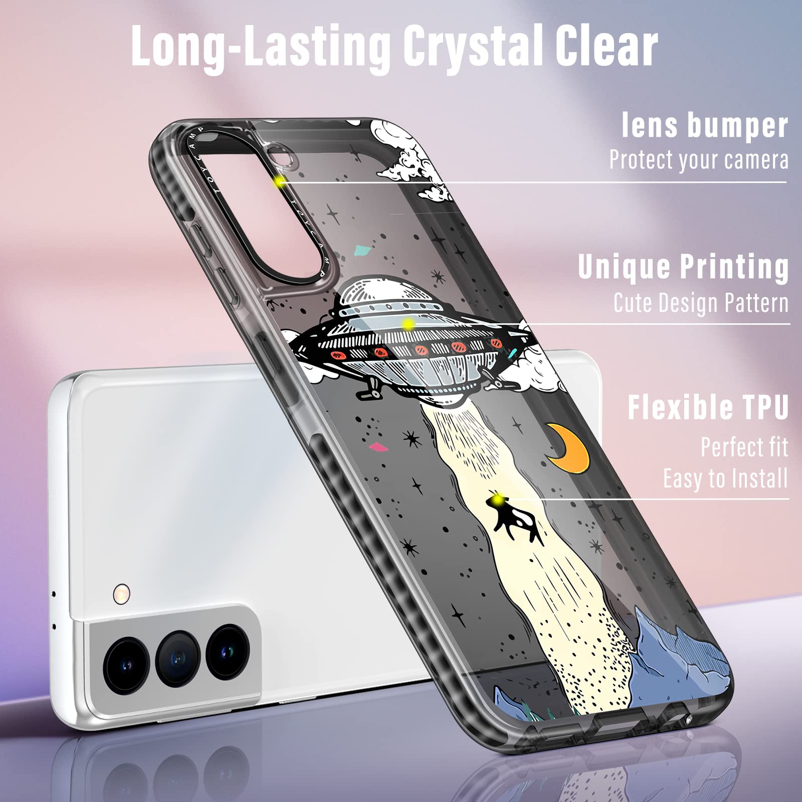 Toycamp Case For Samsung Galaxy S21, Ufo Cool Cartoon Design For Men Boys Girls Teens Cute Case, (6.2 Inch), Black