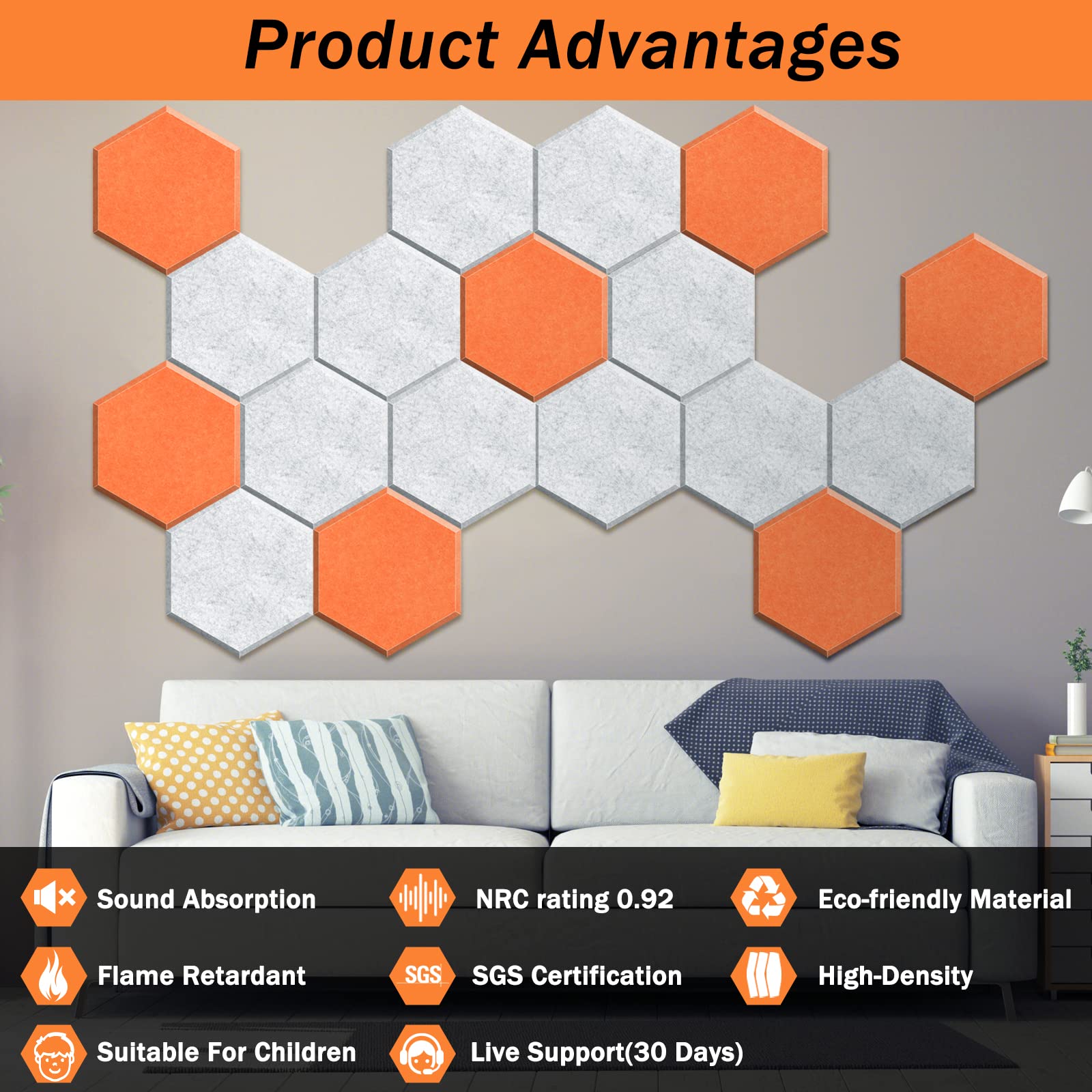 Dekiru 12 Pack Acoustic Panels, Sound Proof Foam Panels Hexagon Self Adhesive 12''X10''X0.4'', Flame Resistant Soundproof Wall P