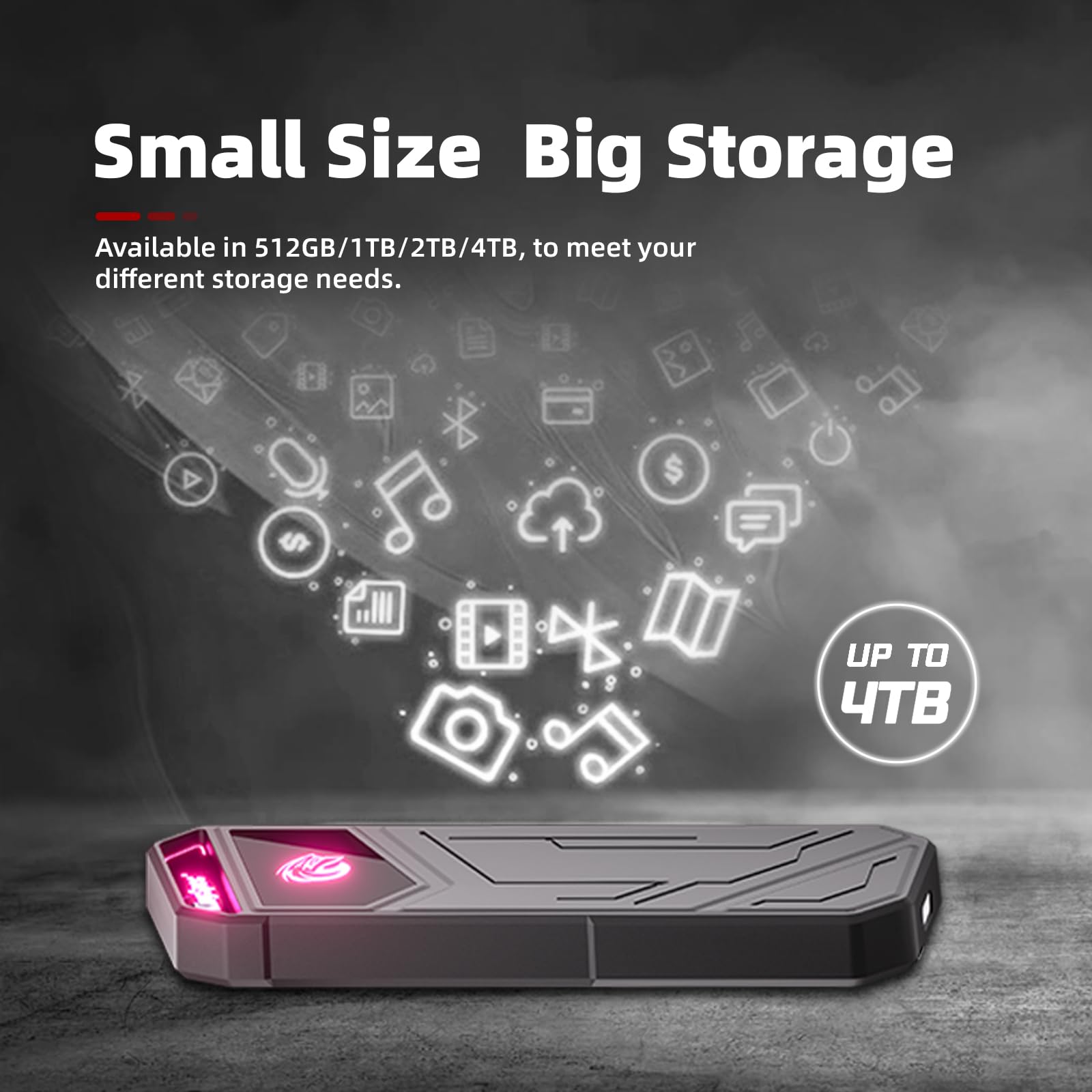 Kingspec Z5 512Gb External Ssd   2100Mb/S, Portable Solid State Hard Drives With Rgb Light, Zinc Alloy Case, Usb 3.2 Gen2X2 Inte