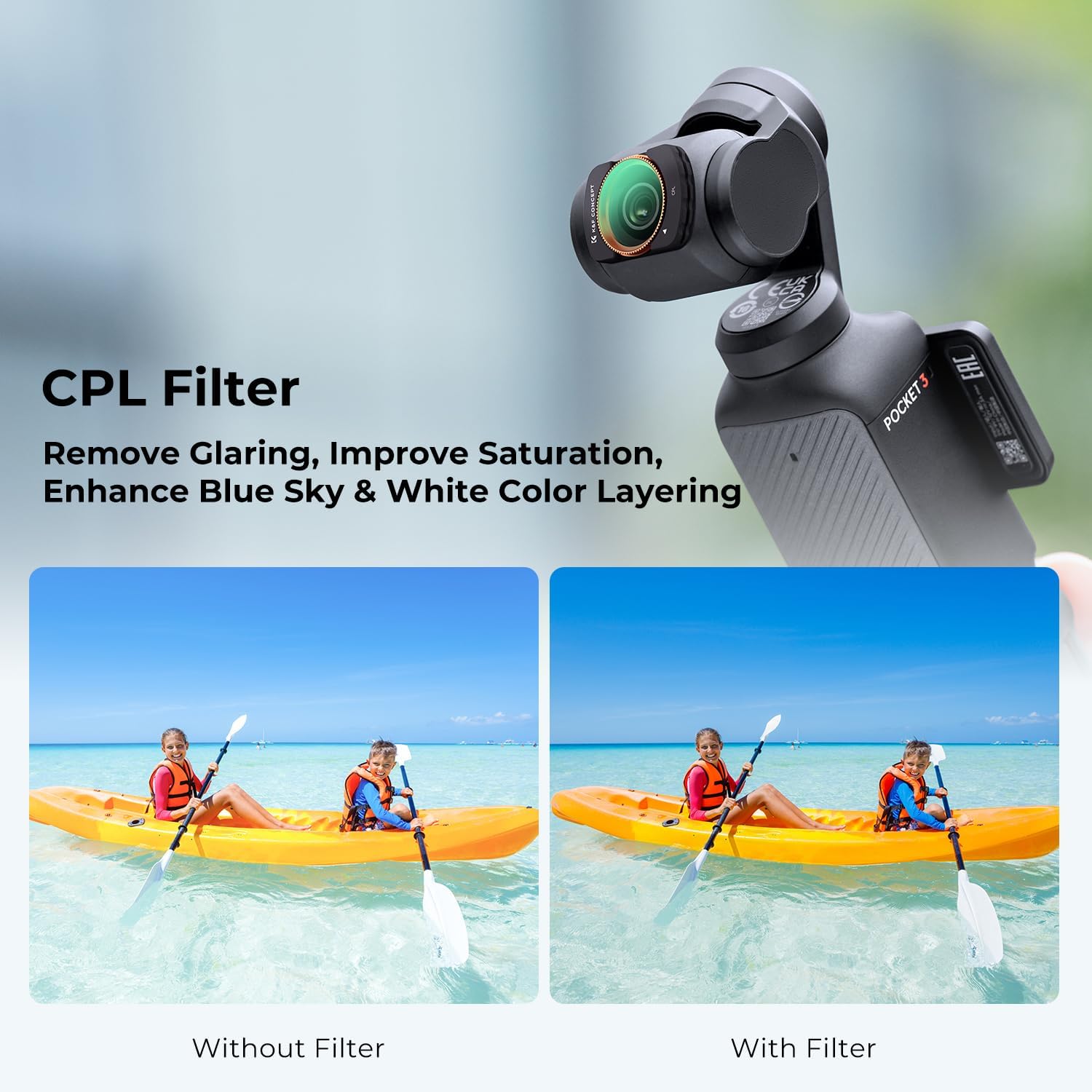 K&F Concept ND CPL Filters Set for DJI Osmo Pocket 3 - 3 Pack (CPL+ND4+ND8) Multi-Coated Aluminum Optical Glass
