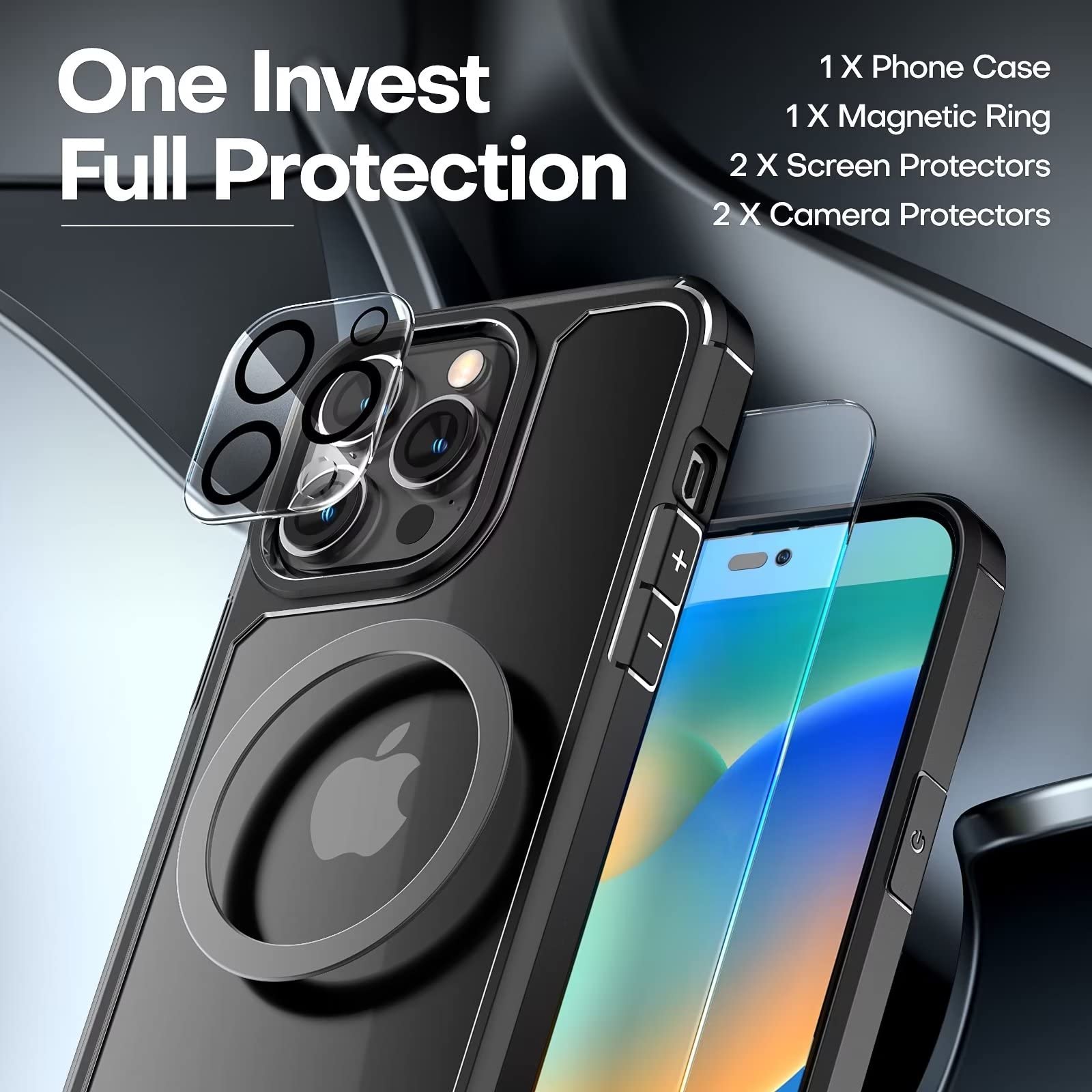 Tauri 5 In 1 For Iphone 14 Pro Max Case Black, [Military Grade Drop Protection] Slim Shockproof Phone Lanyard Case 6.7 Inch