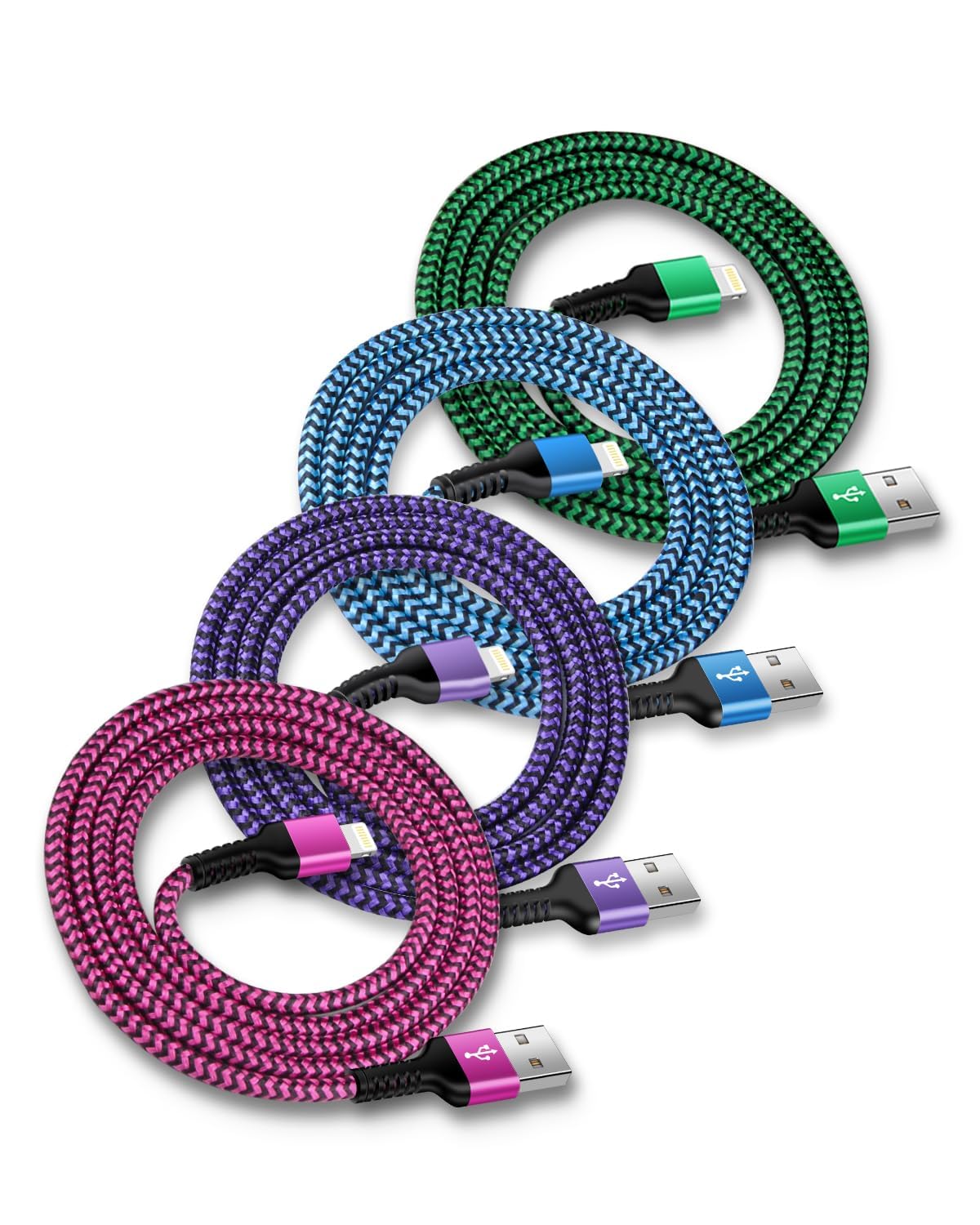 Usb A To Lightning Cord, 4Pack/6Ft Nylon Braided Iphone Charger Cable, Apple Approved Fast Charging Power Wire For Iphone 14, 14