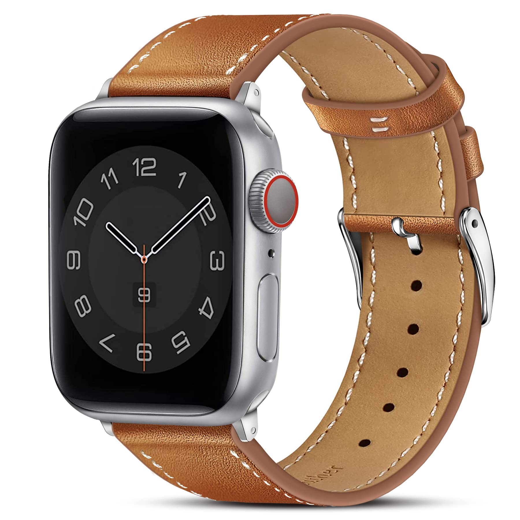 Marge Plus Compatible With Apple Watch Band Series Se 7 6 5 4 3 2 1 45Mm 41Mm 44Mm 40Mm 42Mm 38Mm, Genuine Leather Replacement B