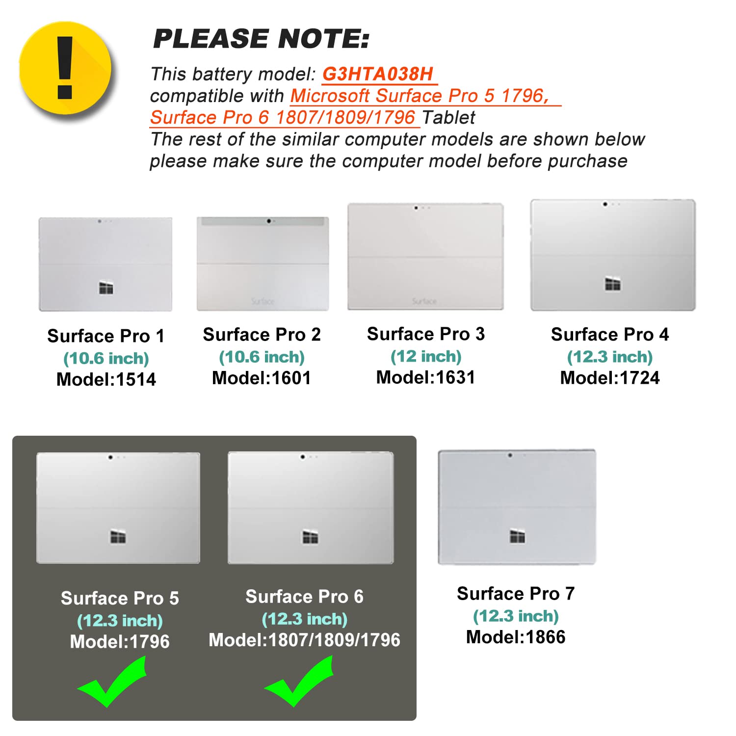 G3Hta038H Battery For Microsoft Surface Pro 5Th (Model 1796, 2017) / Surface Pro 6(Model 1807/1809/1796, 2018) 12.3'' 2 In 1, Co
