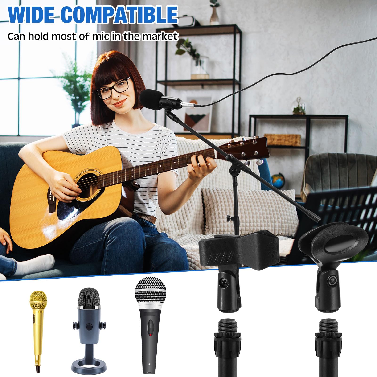 Relaxweex 8 Pcs Tripod Microphone Stand Boom Arm Floor Mic Stand Adjustable Height 26-67 Inch With 8 Carrying Bag And 16 Mic Cli