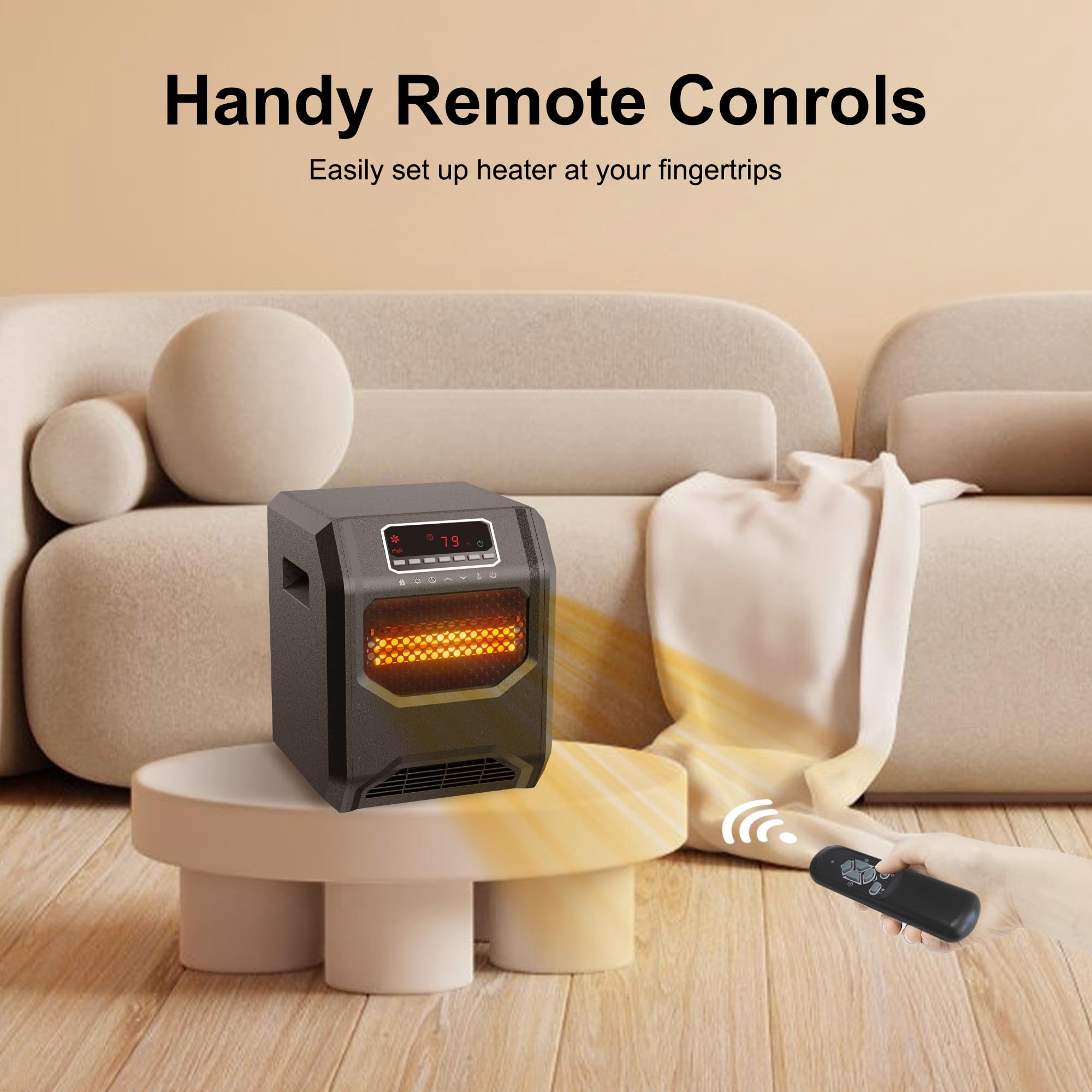 Infrared Heater For Indoor 1500W With Uvc Air Purification 3 Mode 4 Infrared Elements Thermostat And Remote Control For Office B