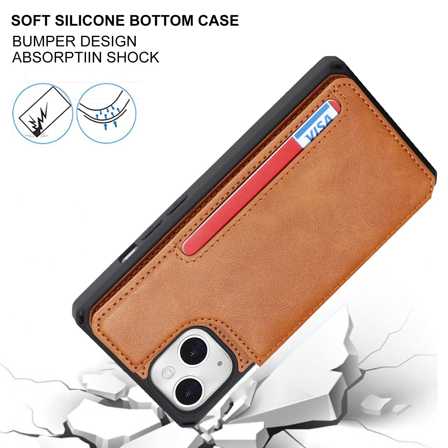 Cavor For Iphone 11 Wallet Case With Card Slots Holder,Premium Pu Leather Kickstand Feature Case [Wrist Strap] Double Magnetic C