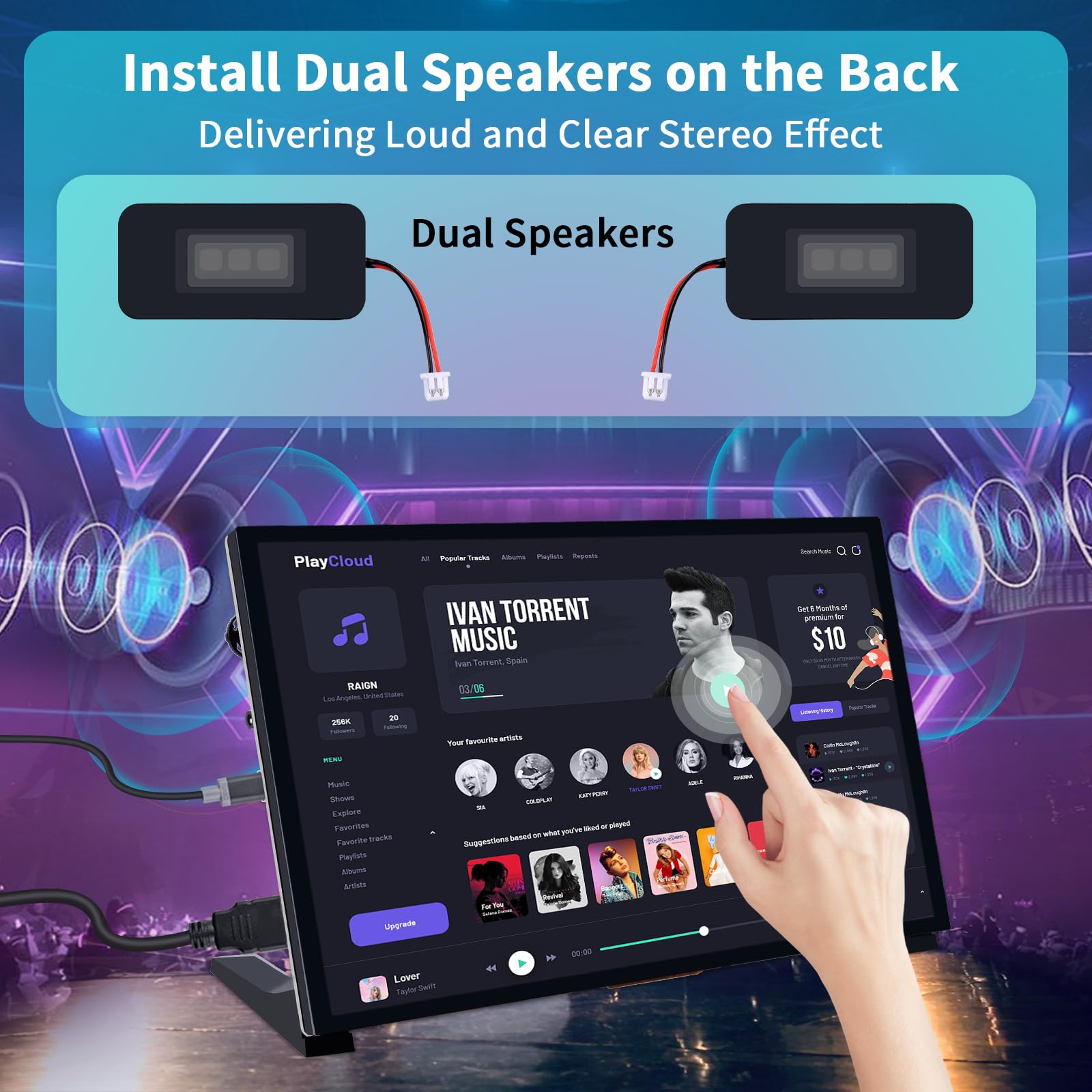 Geeekpi 10.1 Inch Capacitive Touchscreen For Raspberry Pi, 1024X600 Ips Lcd Display With Dual Speaker, Hdmi Portable Monitor For