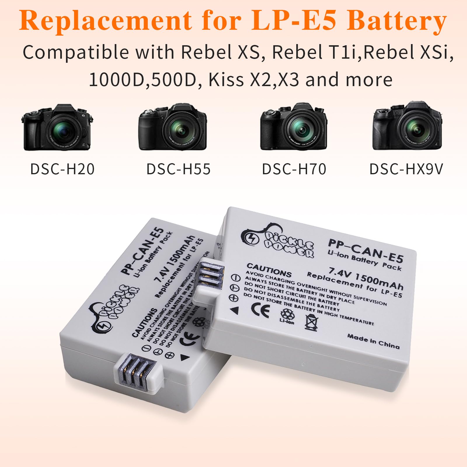 Pickle Power Lp E5 Battery And Smart Led Display Dual Channel Charger Compatible With Canon Eos Rebel Xsi, Rebel T1I, Rebel Xs,