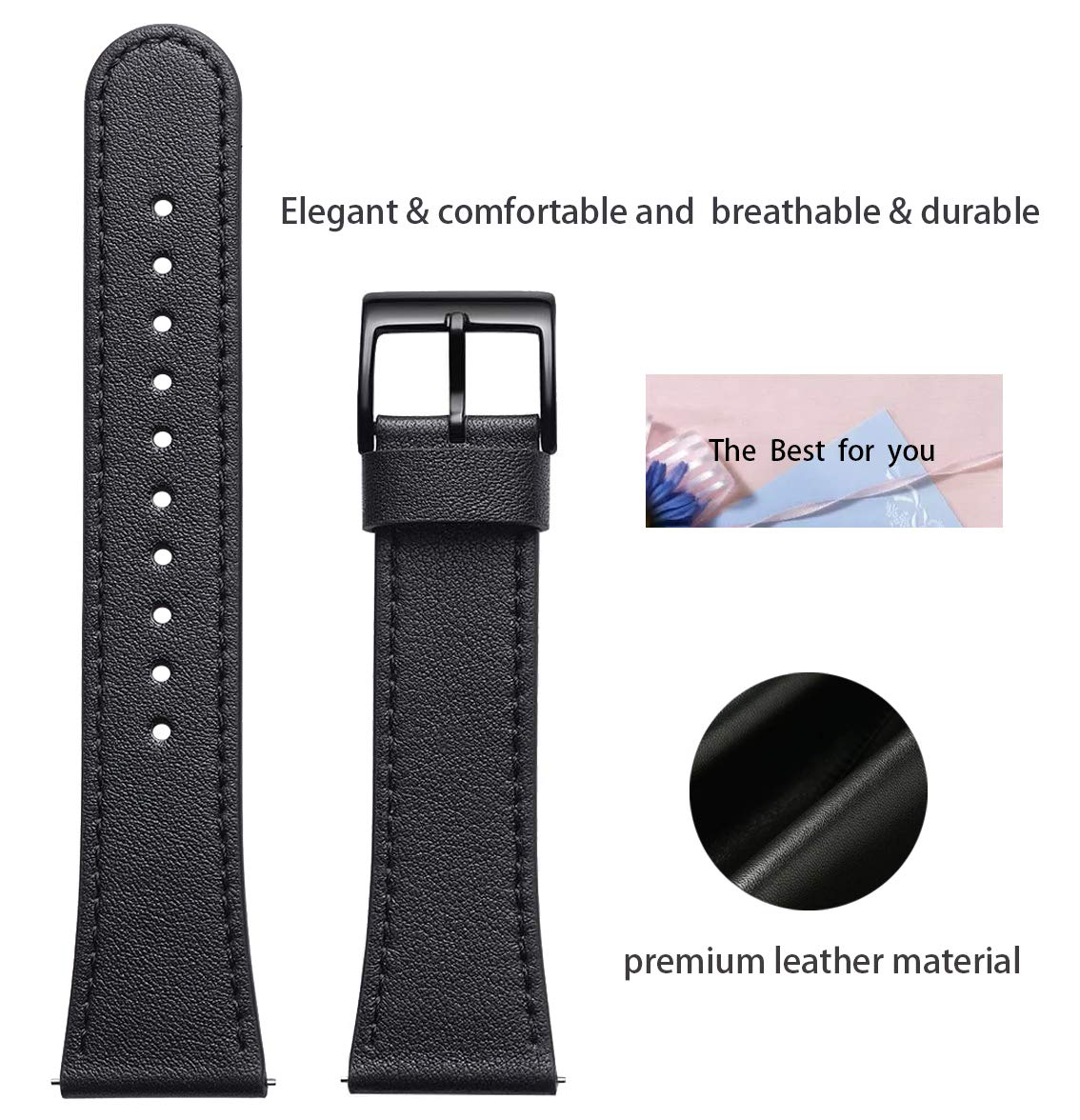 Wfeagl For Fitbit Versa Band, Top Grain Leather Band For Fitbit Versa Fitness Smart Watch (Black Band + Black Buckle)