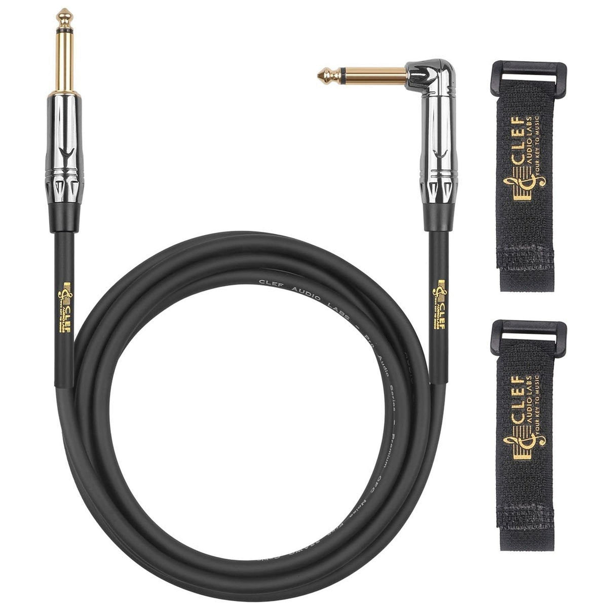 Clef Audio Labs Instrument Guitar Cable, 15Ft   1/4 Inch Ts Straight To Right Angle Electric Bass Guitar Amp Cord, 22Awg, Black 