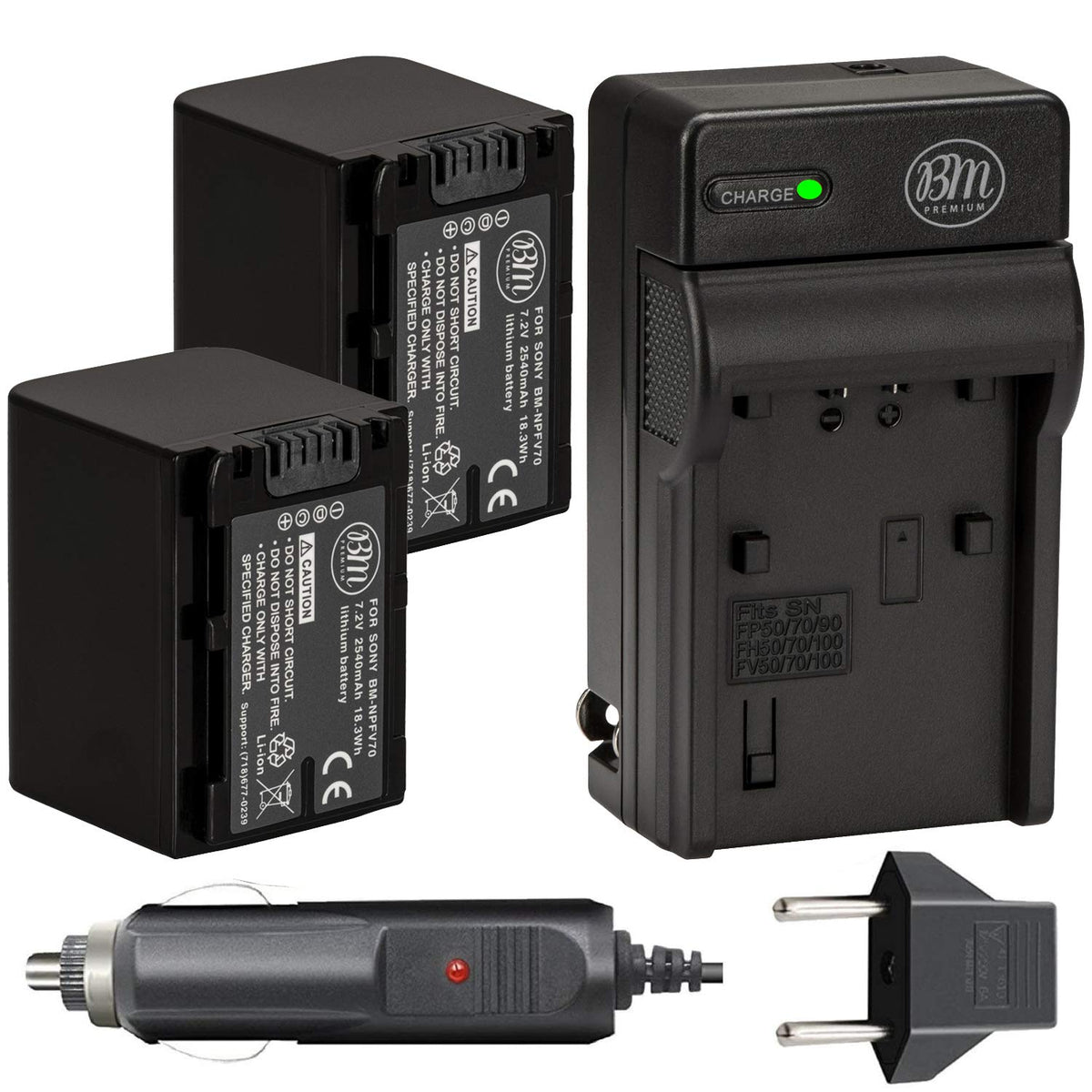 BM Premium 2 NP FV70 Batteries and Charger for Sony PXW Z90V, HXR NX80, HDR CX455/B HDR CX675B, CX330, CX900, PJ340, PJ540, PJ670B, PJ810, FDR AX33, FDR AX53, FDR AX100, NEX VG10, VG20, VG30 VG900