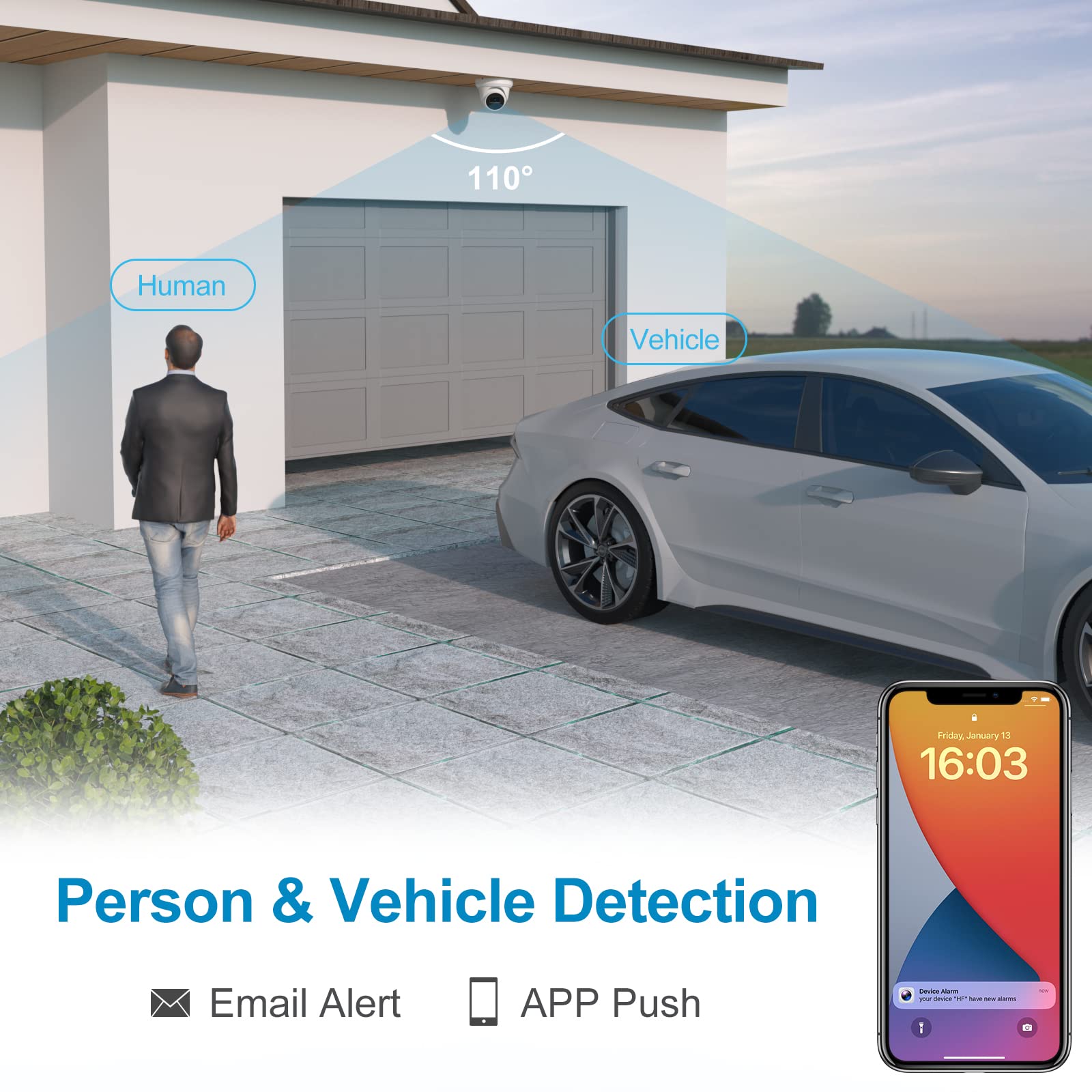 Anpviz 4K 16Ch Poe Security Camera System, 8Pcs Wired 8Mp Poe Ip Cameras Outdoor With Human Vehicle Detection, 100Ft Smart Color Night Vision, 4K 16 Channel Nvr With 4Tb Hdd For Business (U Series)