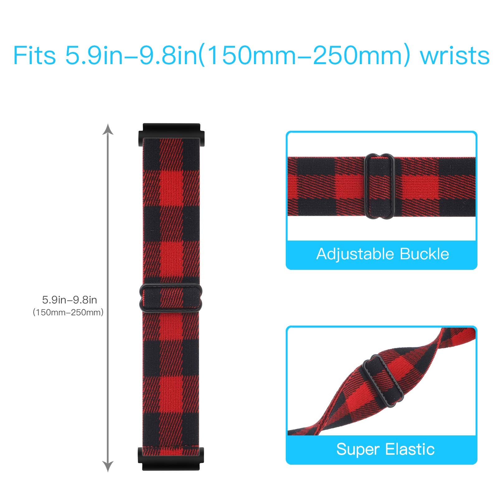 Elastic Bands For Galaxy Watch 4 Band 40Mm/44Mm Classic 42Mm/46Mm 20Mm Stretchy Wristband Strap For Samsung Galaxy Active 2 40Mm 44Mm/Galaxy Watch 42Mm/Watch3 41Mm/Gizmo Watch 2/1 (Red Buffalo Plaid)