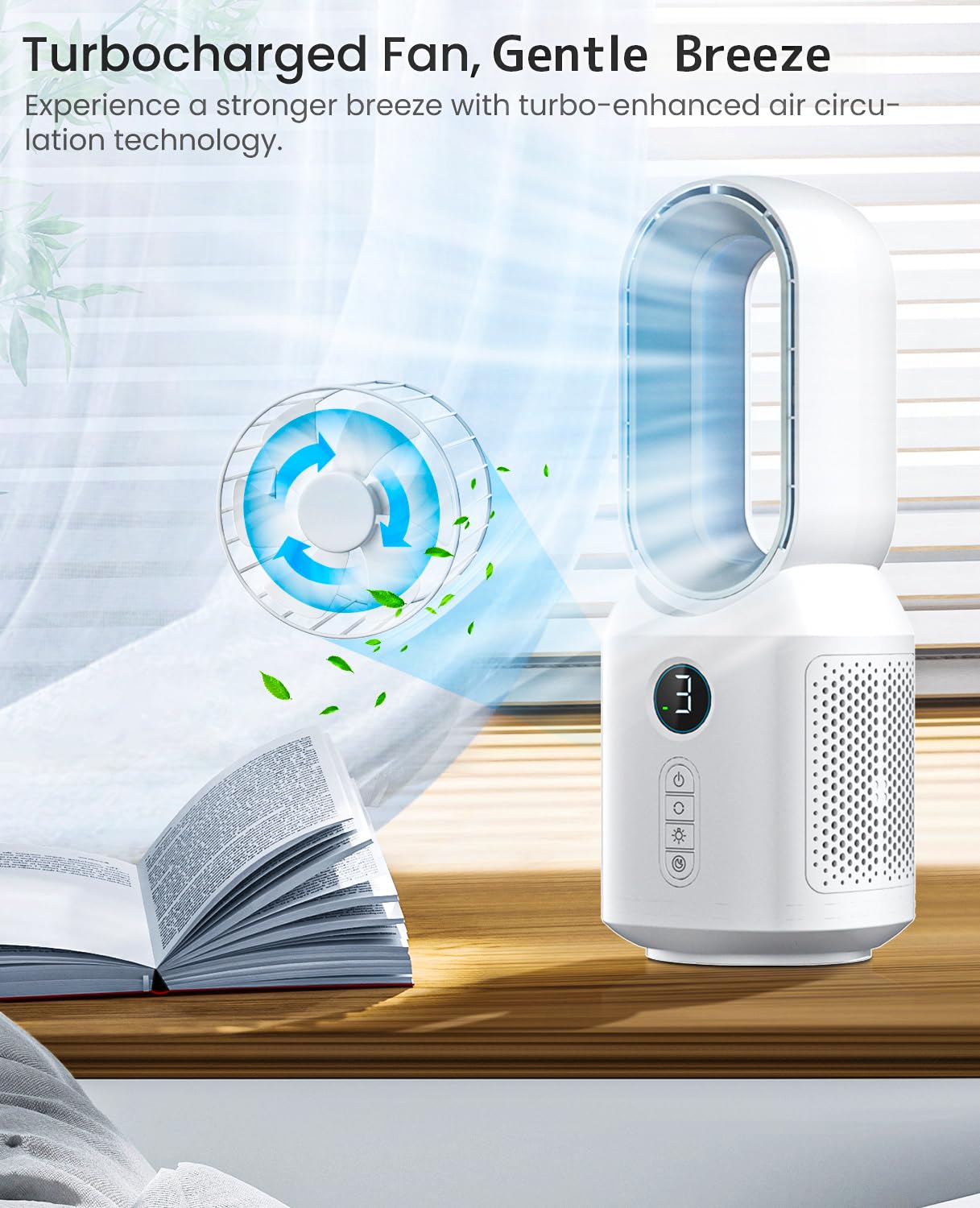 Let'Me Desk Fan, 106 Oscillating Fan For Indoors,Bladeless Fan With 3 Speeds, Small Office Fan With Led Light, 13 Inch Personal