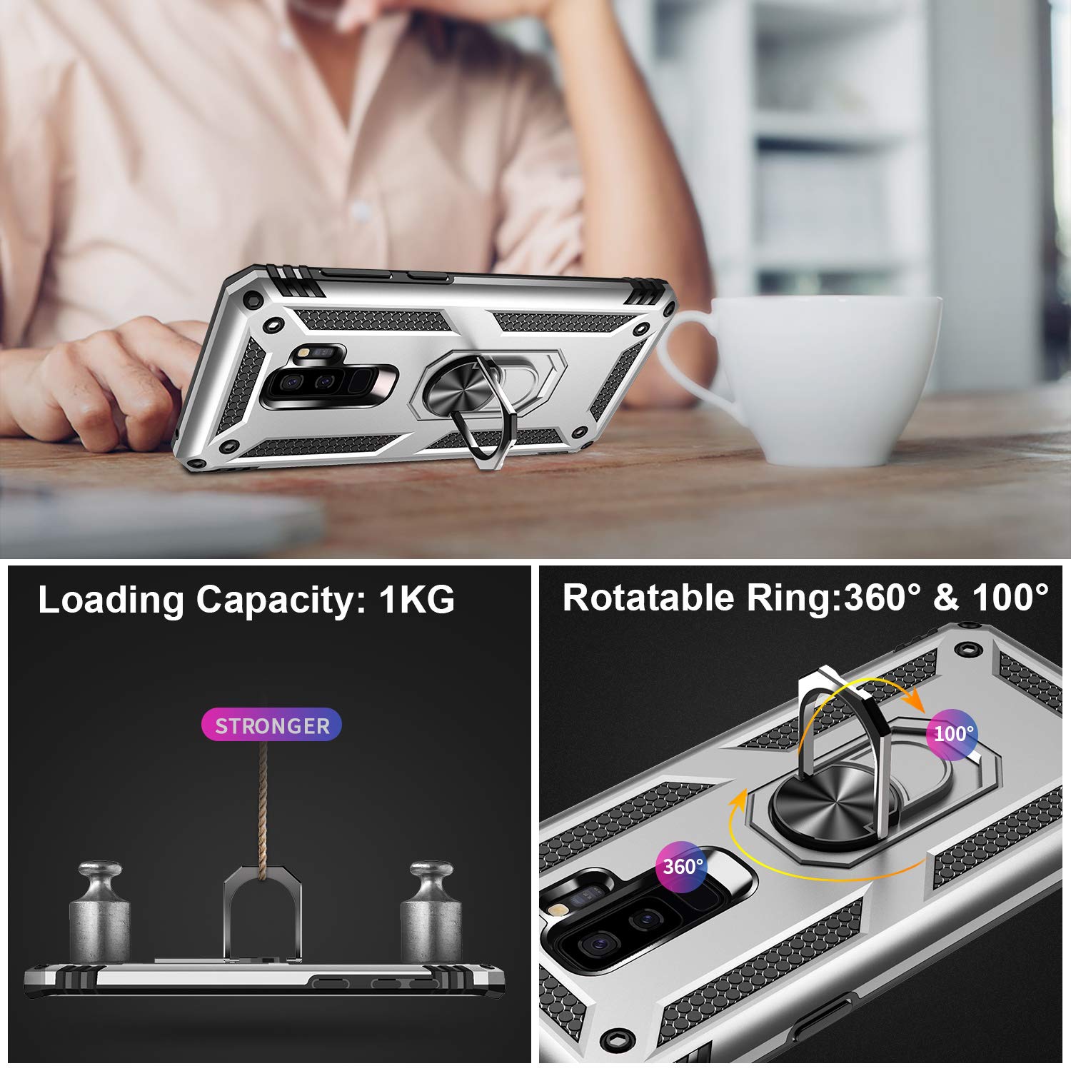 Lumarke For Galaxy S9+ Plus Case,Pass 16Ft. Drop Tested With Magnetic Ring Kickstand Compatible With Car Mount Holder,Military G