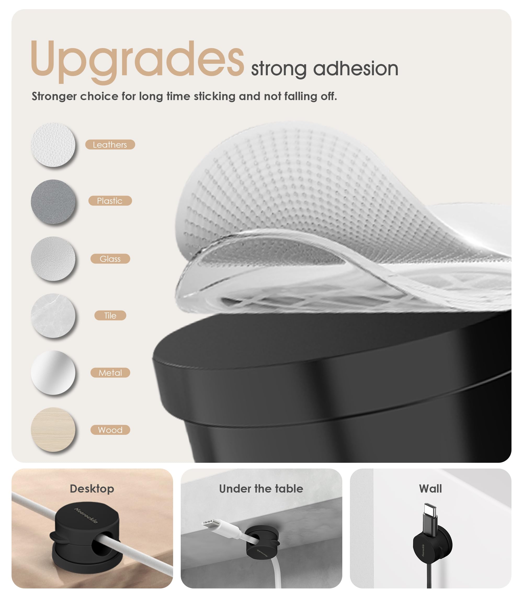 9 Pack Spring Cord Organizer Cable Clips [Locking Cable Rotatable], 2025 Latest Nearockle Phone Charging Cord Holder Cable Manag