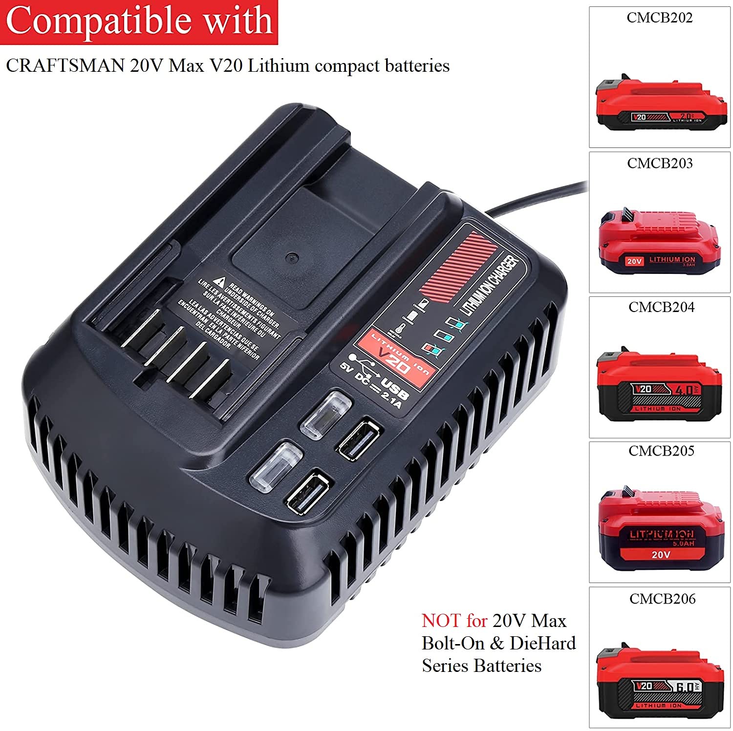 Cmcb104 V20 Battery Fast Charger Replacement For Craftsman V20 Craftsman 20V Max Lithium Compact Batteries Lithium Battery Cmcb2