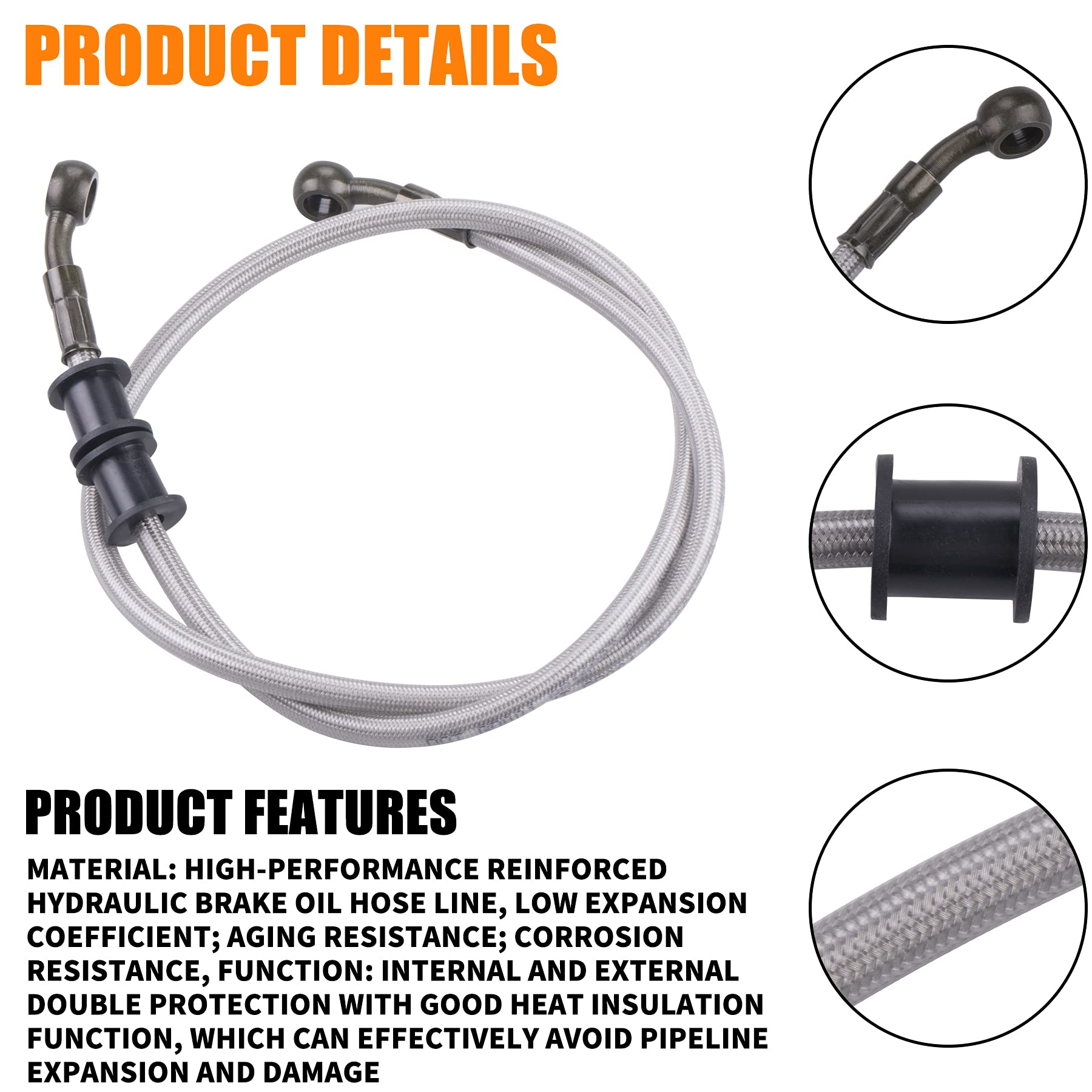 Mwmnun Silver Motorcycle Braided Steel Brake Clutch Oil Hoses Line Pipe Pipe For Atv Pit Dirt Bike Go Kart (Oil Hose Length 90Cm