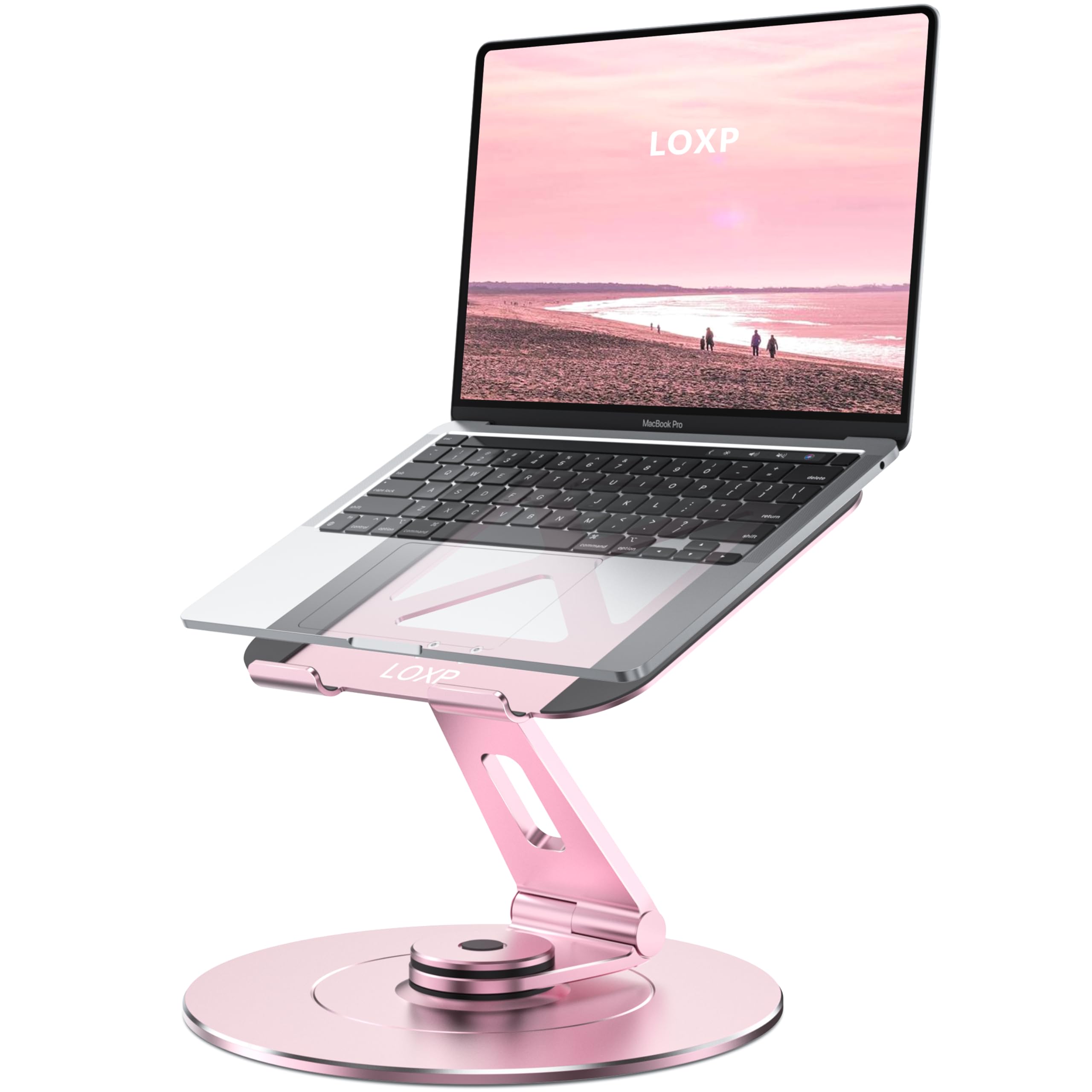 Loxp Ultra Stable Swivel Laptop Stand For Desk, 300% Larger Base Stability, Military Grade Aluminum, Height Adjustable Stylish L
