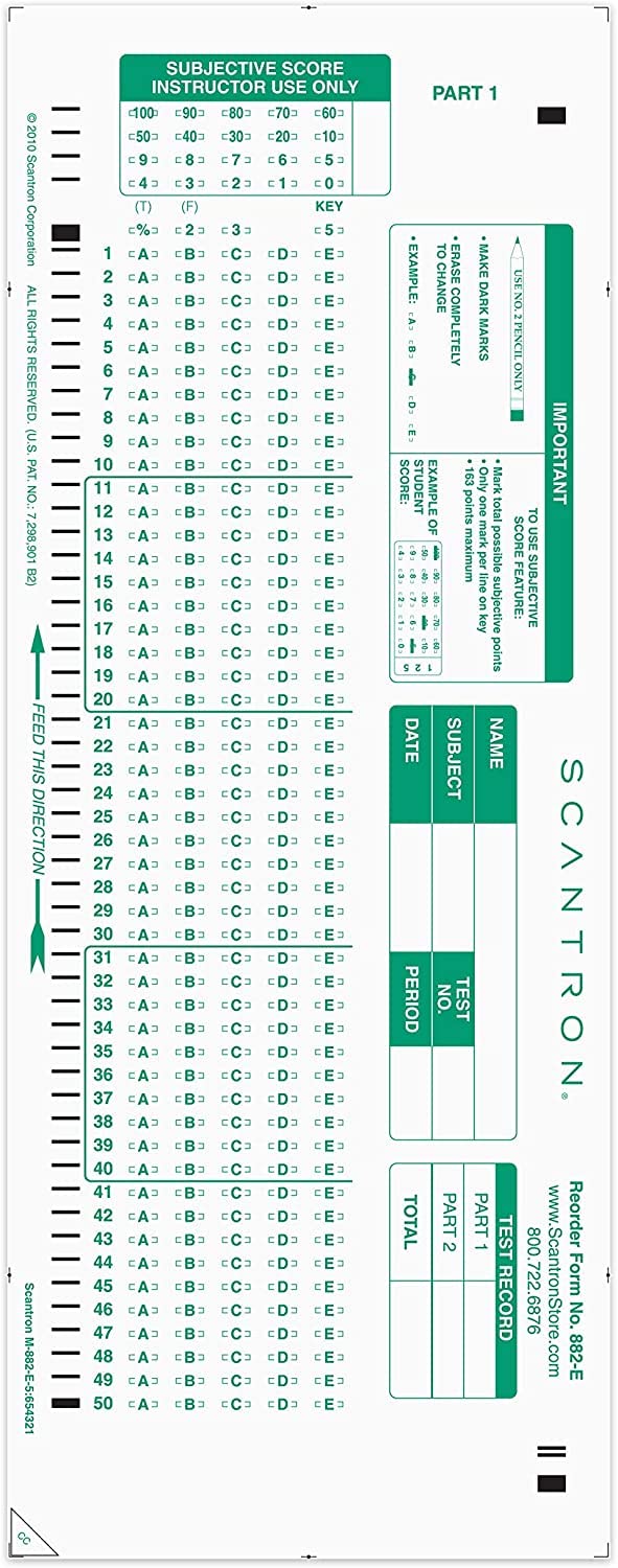 Official ScANTRON Brand 882-E Answer Sheet (100 Pack)