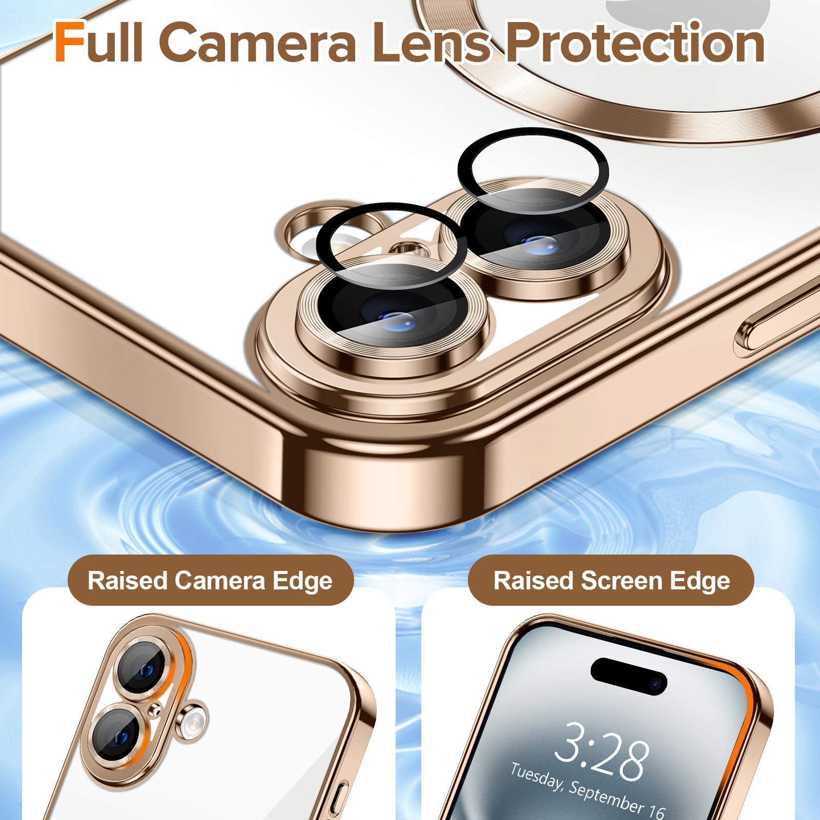Hython Magnetic Clear Case For Iphone 16 Plus Case With Camera Lens Protector [Compatible With Magsafe] Plating Edge Slim Soft T