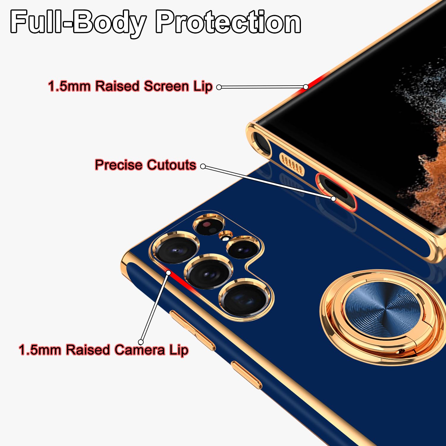 Tnarru Designed For Samsung Galaxy S22 Ultra Case With Ring Stand, Support Magnetic Car Mount Rotating Finger Holder Soft Tpu Co