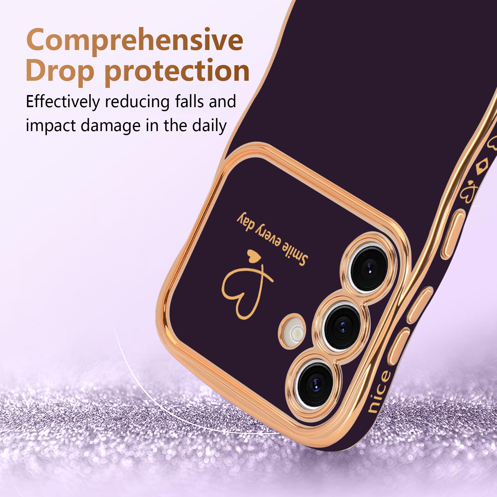 Lchulle For Samsung Galaxy S24 Plus Case For Women Girls, Cute Wave Frame Curly Shape With Love Heart Camera Protection Cover Lu