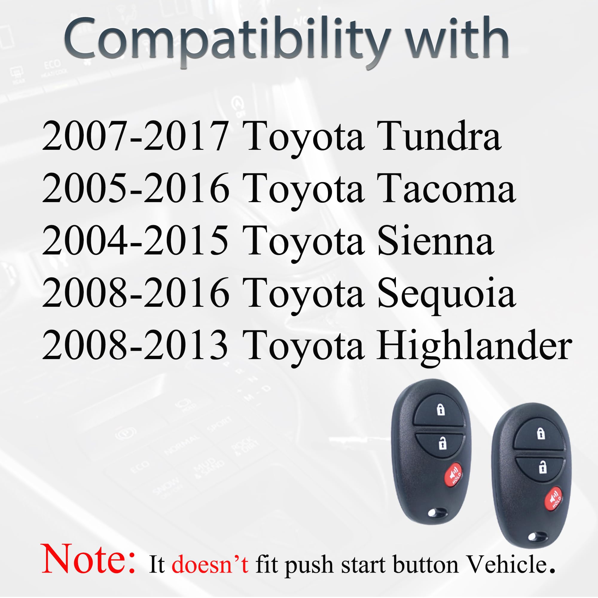 Key Fob Keyless Entry Fits For Toyota 2007-2017 Tundra /2005-2016 Tacoma / 2008-2013 Highlander / 2004-2015 Sienna /2008-2016 Se