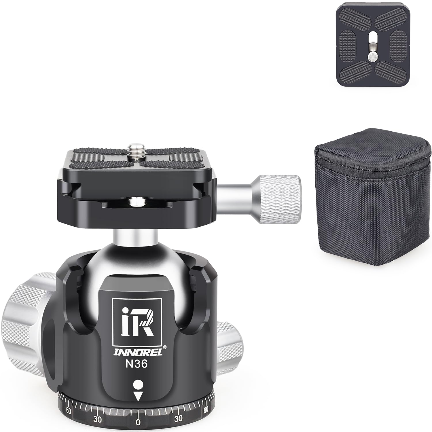 Low Profile Tripod Ball Head Innorel N36, Panoramic Cnc Metal Camera Tripod Ball Head With Two 1/4' Screw Arca Swiss Quick Release Plates For Tripod,Monopod,Dslr,Camcorder, Max Load 44Lbs/20Kg