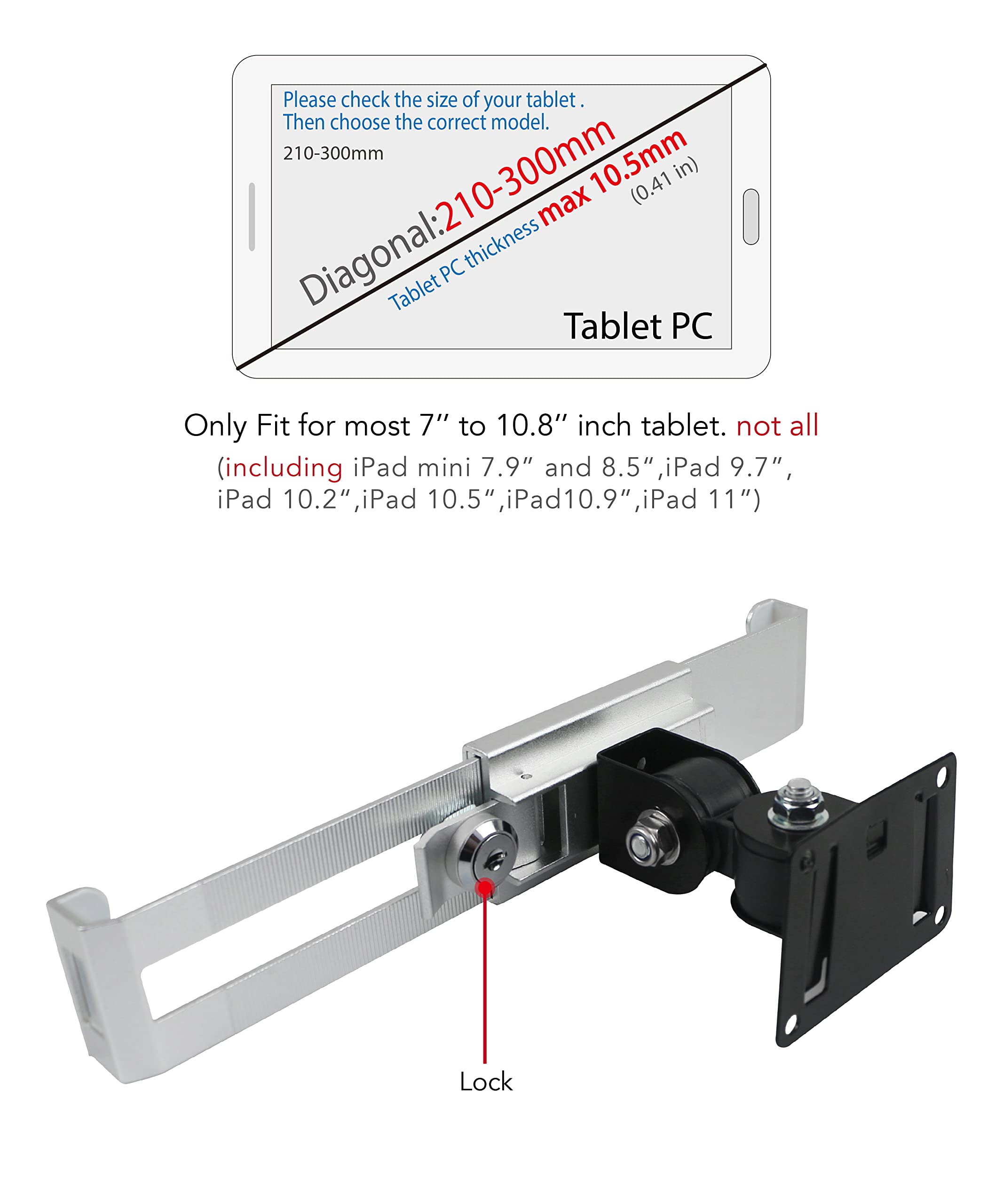 Westruggle Tablet Wall Mount Holder With Anti Theft Lock,Rotate Design,Multi Angle,Bracket For Most 8 To 10.4 Inch,And For Ipad