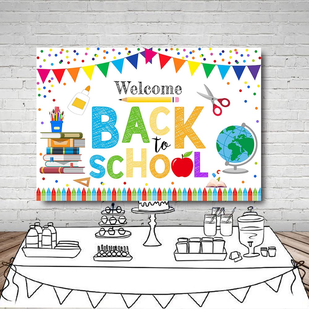 Mehofond Welcome Back To School Backdrop For Kids Children Preschool First Day Of School Kindergarten Classroom Confetti Party Supplies Decor Banner Photo Booth Background Props 7X5Ft