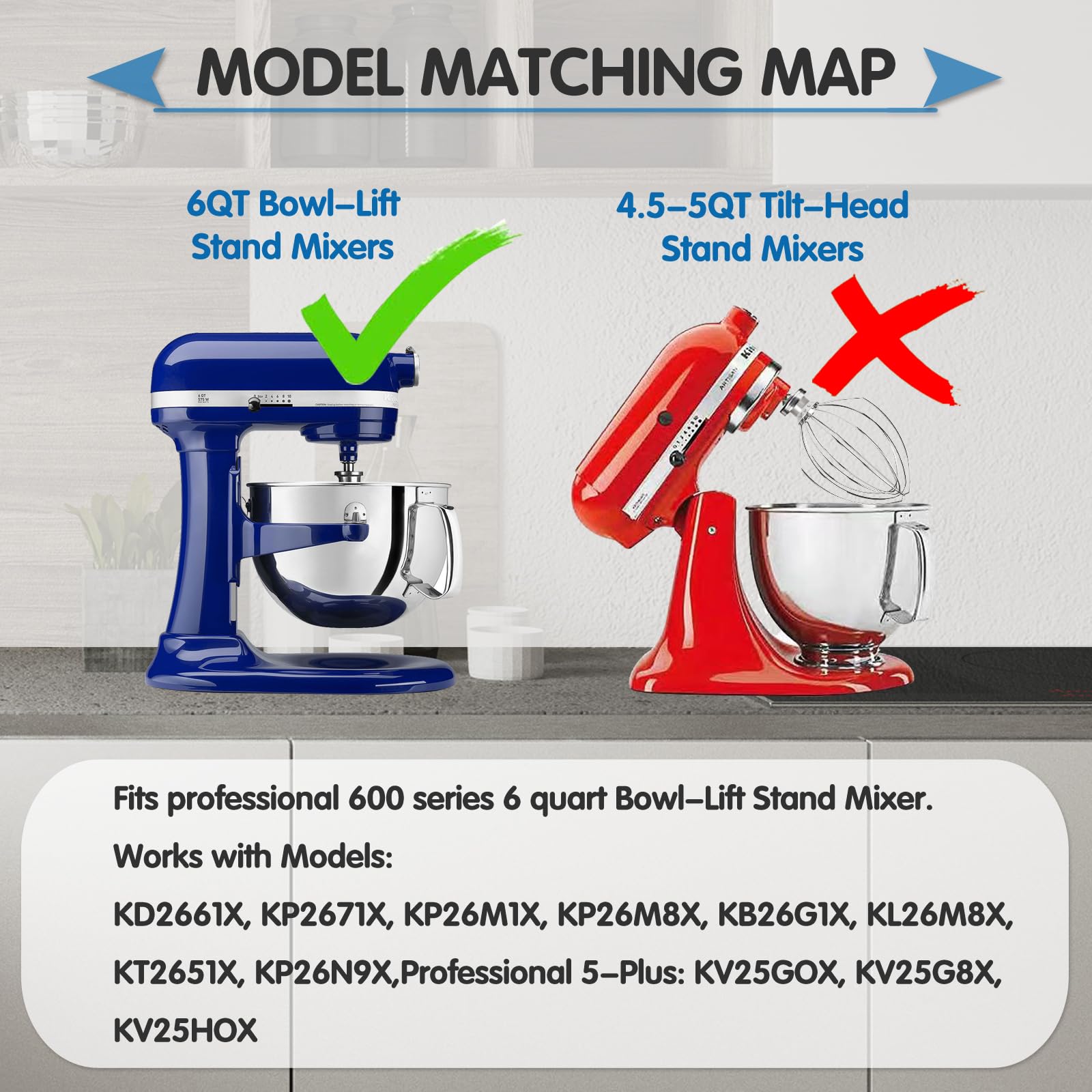 Kn256Ww Wire Whip For Kitchenaid 6 Quart Bowl Lift Stand Mixer, 6 Wire Whisk Attachment, Egg Heavy Cream Beater, Cakes Mayonnais