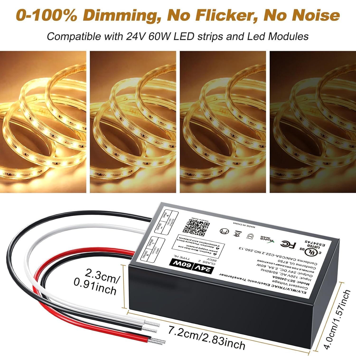 (2 Pieces) 60W 24V Dimmable Led Driver, 24V Triac Elv/Mlv Led Transformer Compatible With Lutron&Leviton Switches, Dimmable Led