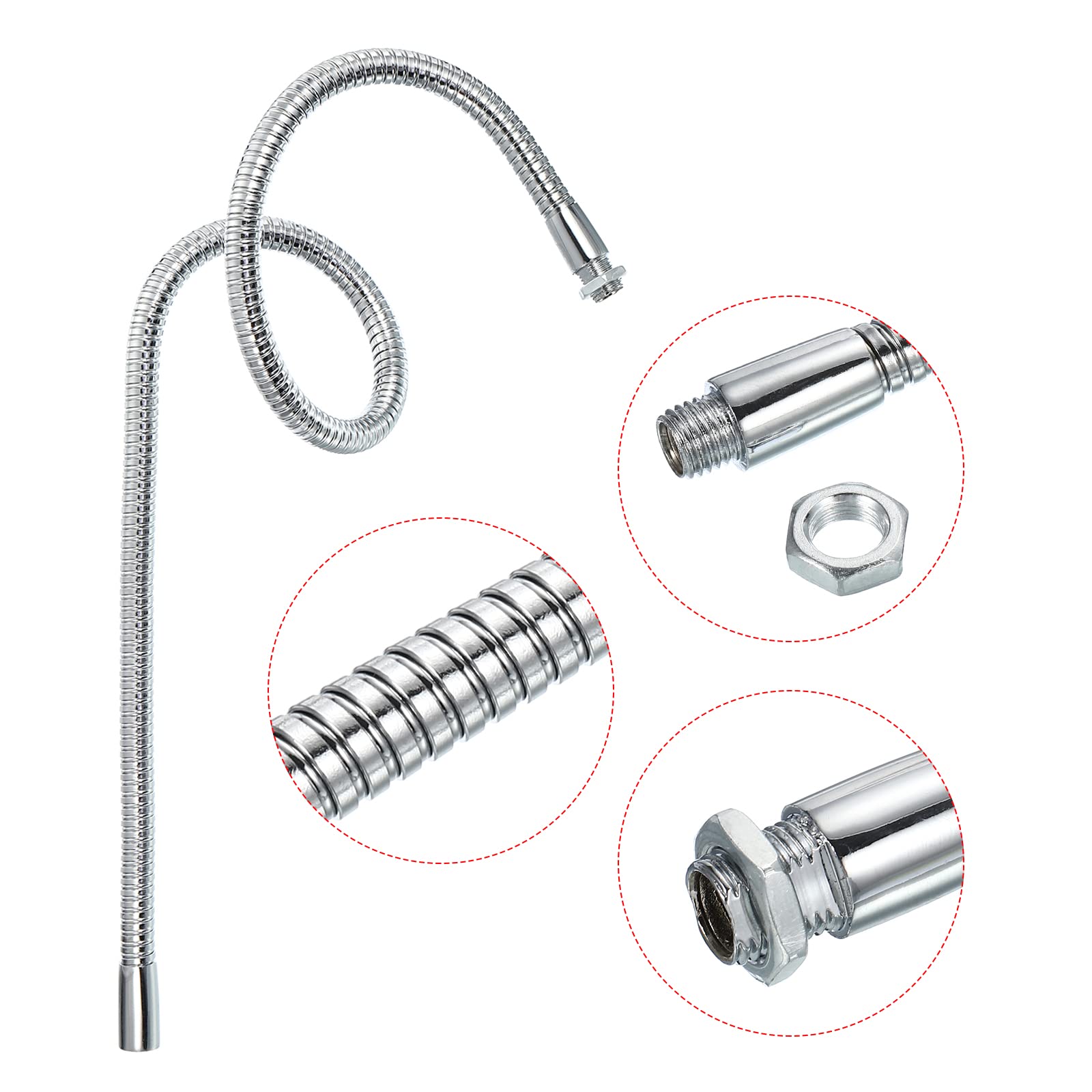 Patikil 23'' Universal Gooseneck, M10 Fine Thread Metal Bendable Hose Flexible Arm Gooseneck Tube Extension For Multifunction Di