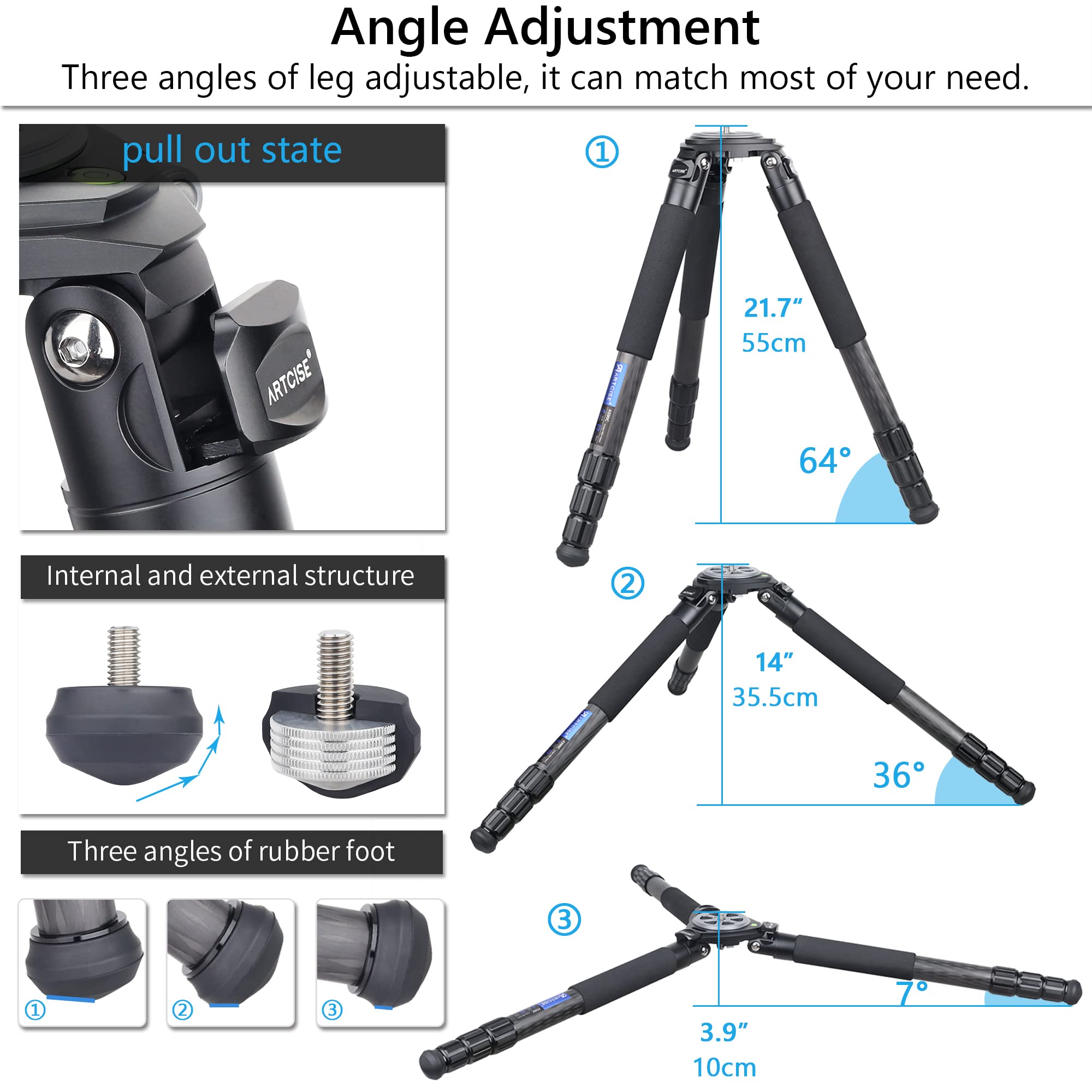 Carbon Fiber Tripod Heavy Duty Bowl Tripod Artcise As90C Camera Tripod Ultra Stable Carbon Tripod Stand With 75Mm Bowl And Adapter 10 Layers Carbon Fiber 40Mm Leg Tube Max Load 88 Lbs/40Kg