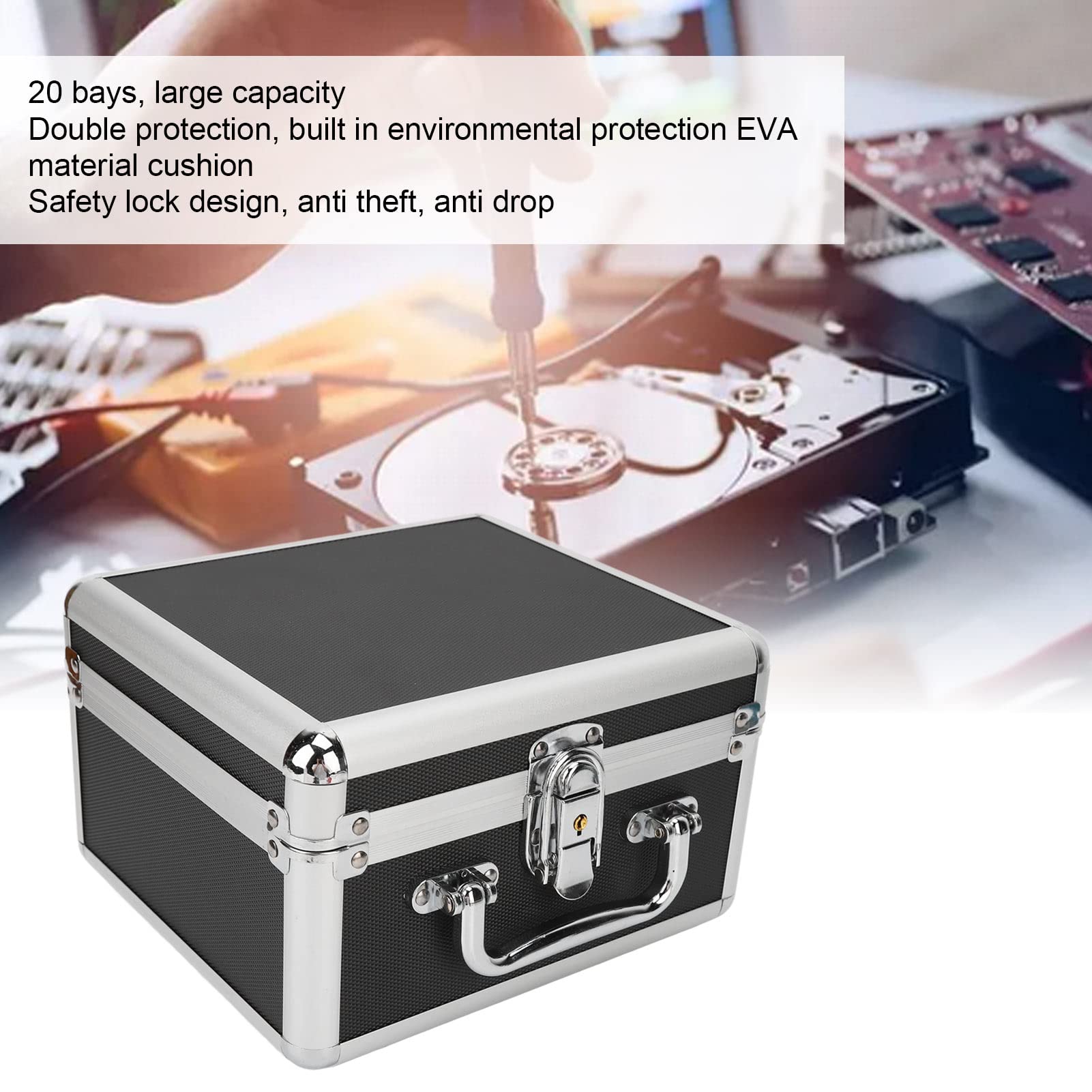 2.5 Inch Hard Drive Storage Box, Hard Drive Storage Box Case With Security Lock, 20 Bays Waterproof External Hard Disk Carrying